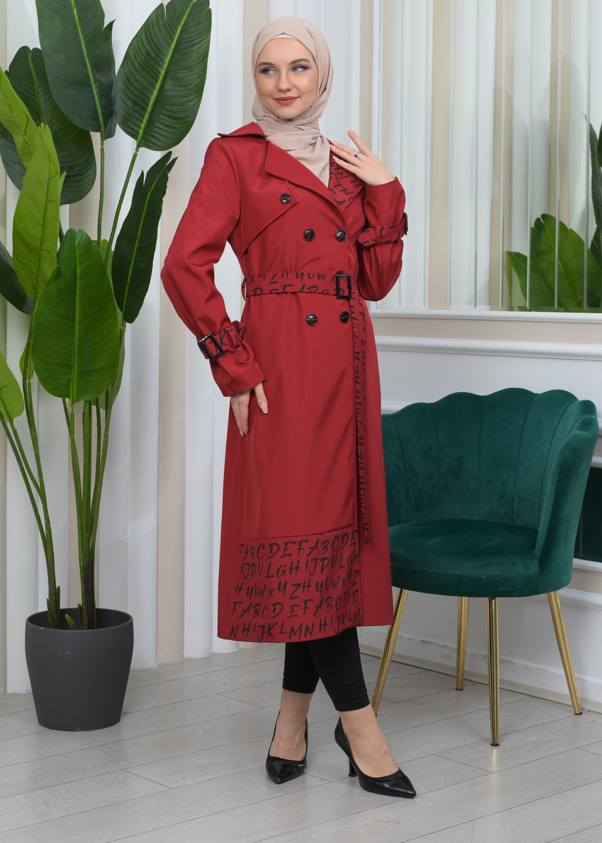 Regenfester Fallschirm-Trenchcoat mit Satinfutter 1342 - Bordeaux