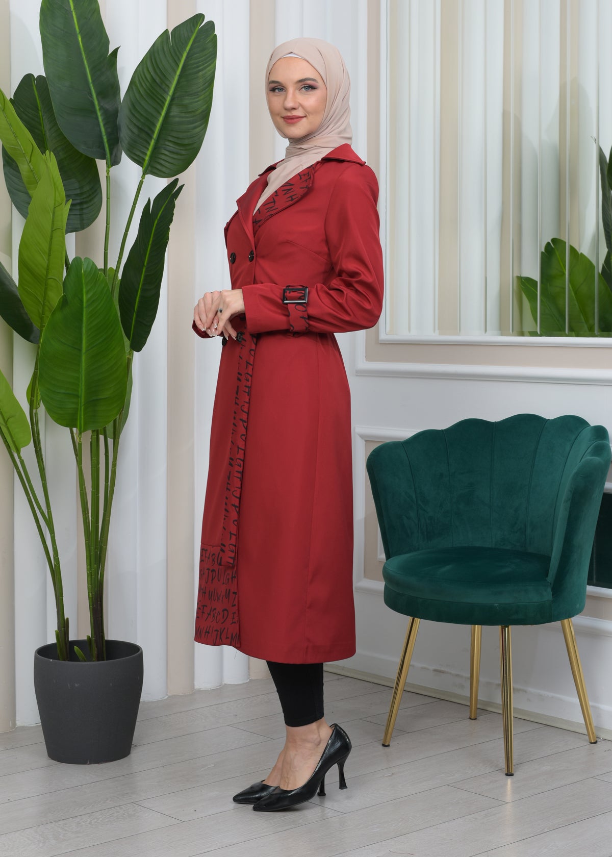 Regenfester Fallschirm-Trenchcoat mit Satinfutter 1342 - Bordeaux