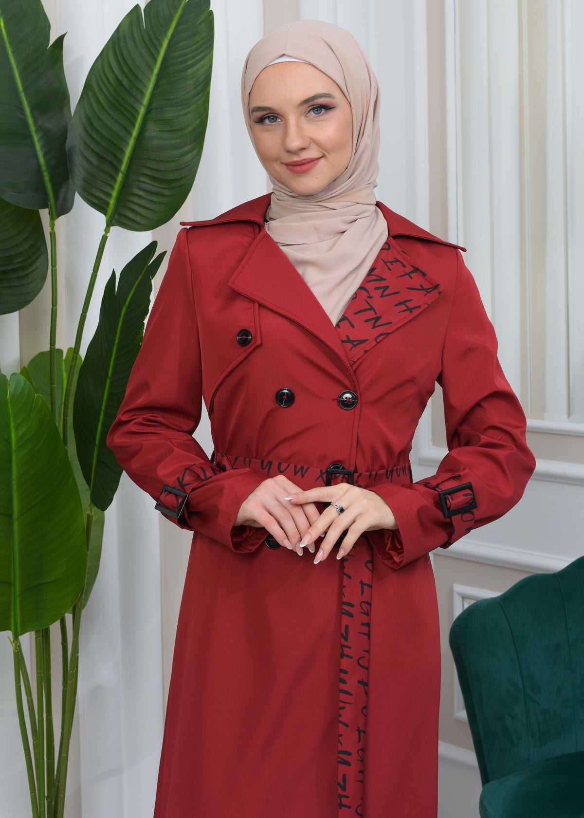 Regenfester Fallschirm-Trenchcoat mit Satinfutter 1342 - Bordeaux