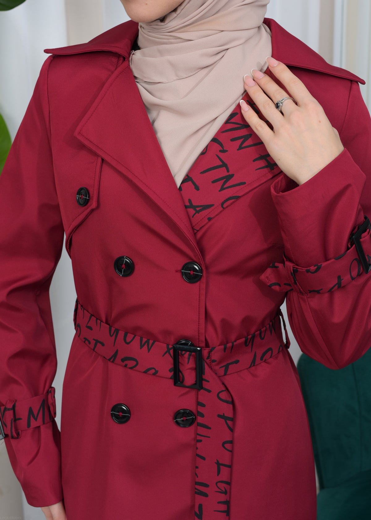 Regenfester Fallschirm-Trenchcoat mit Satinfutter 1342 - Bordeaux