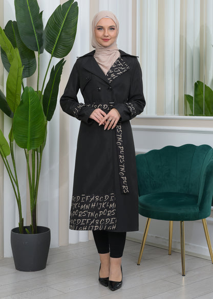 Regenfester Fallschirm-Trenchcoat mit Satinfutter 1342 - Schwarz