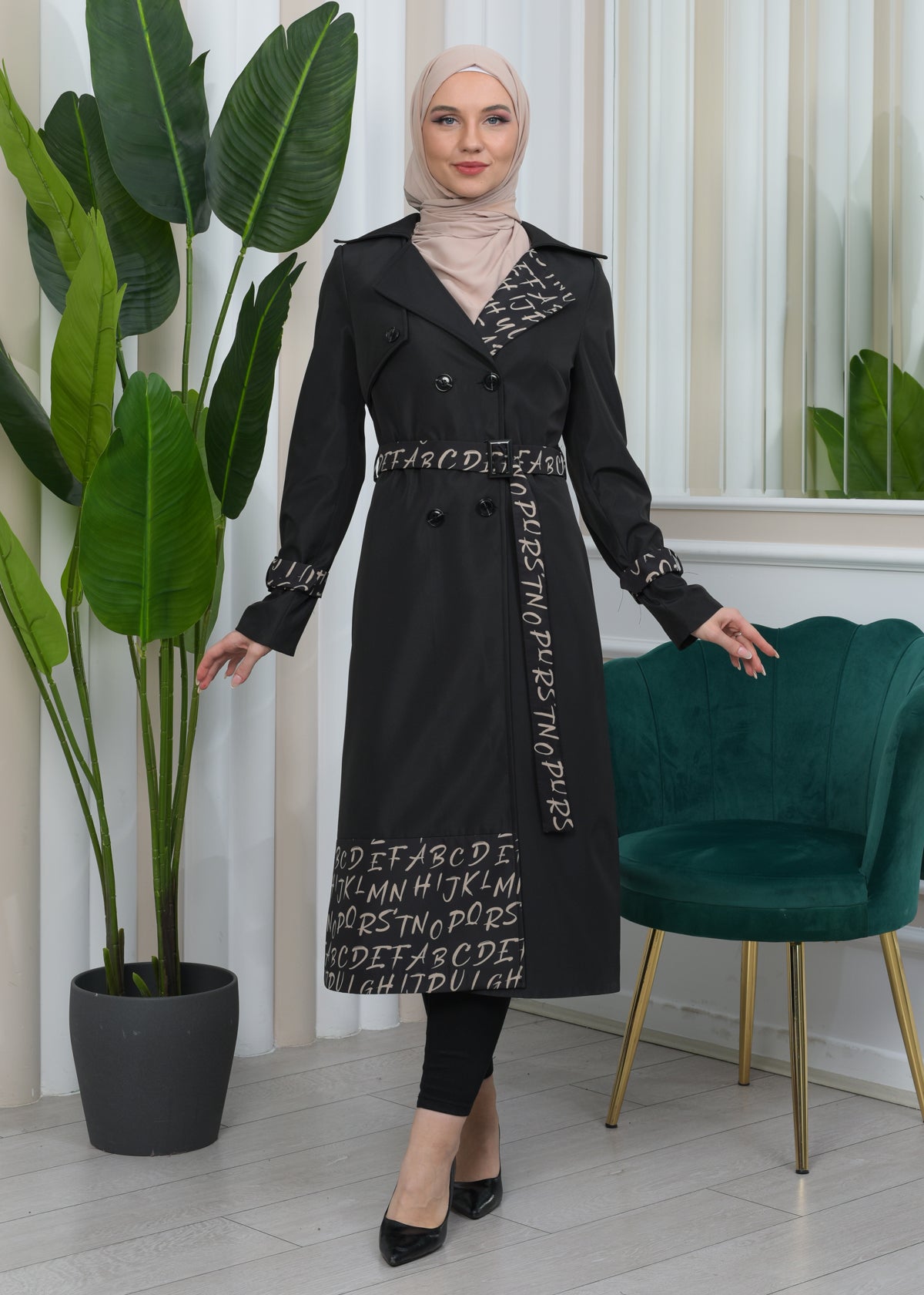 Regenfester Fallschirm-Trenchcoat mit Satinfutter 1342 - Schwarz