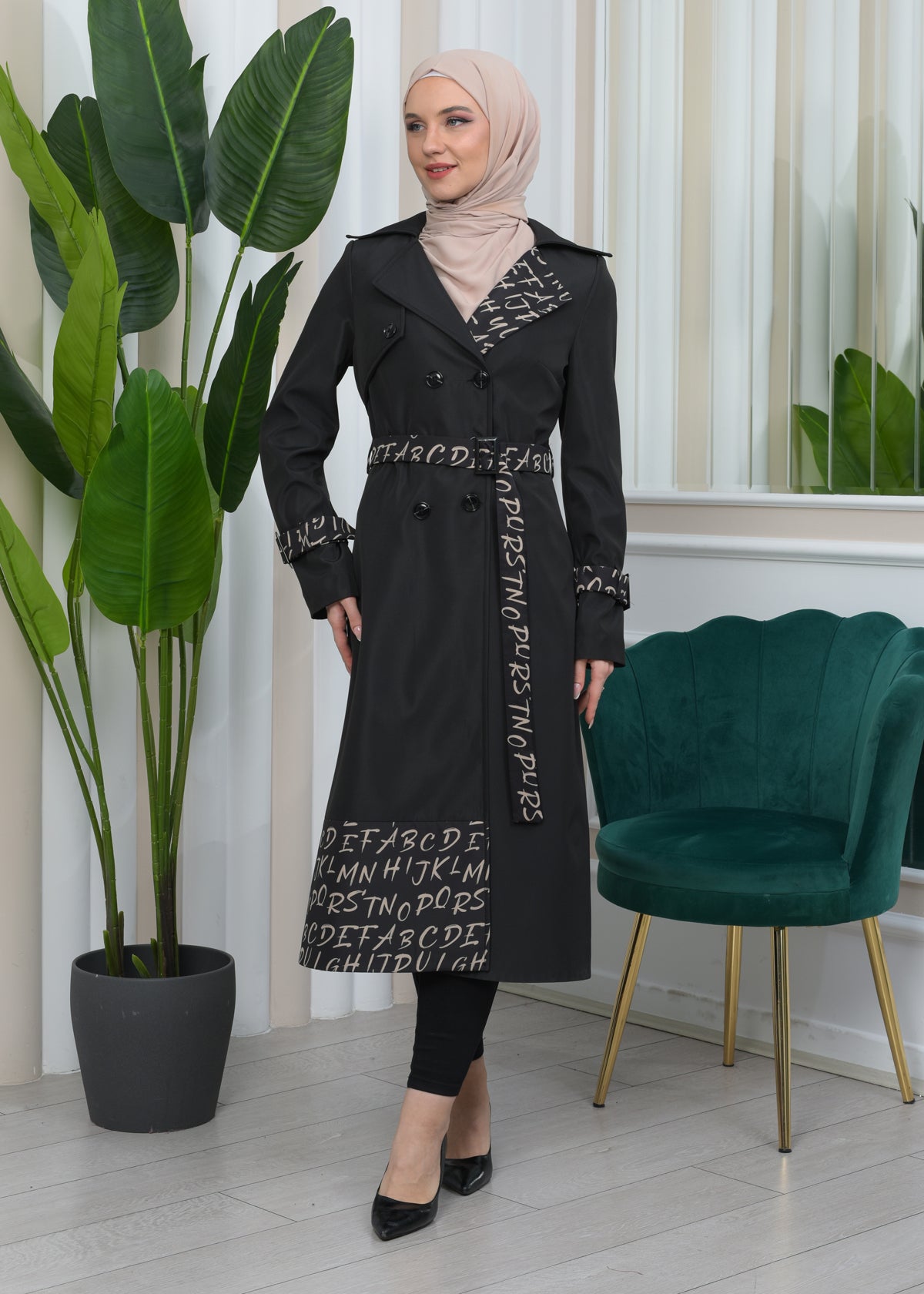 Regenfester Fallschirm-Trenchcoat mit Satinfutter 1342 - Schwarz