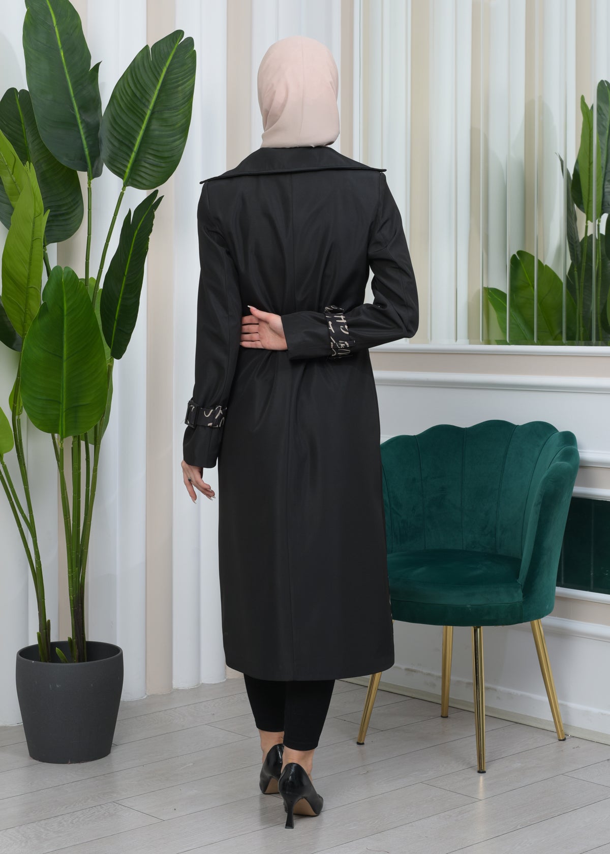 Regenfester Fallschirm-Trenchcoat mit Satinfutter 1342 - Schwarz