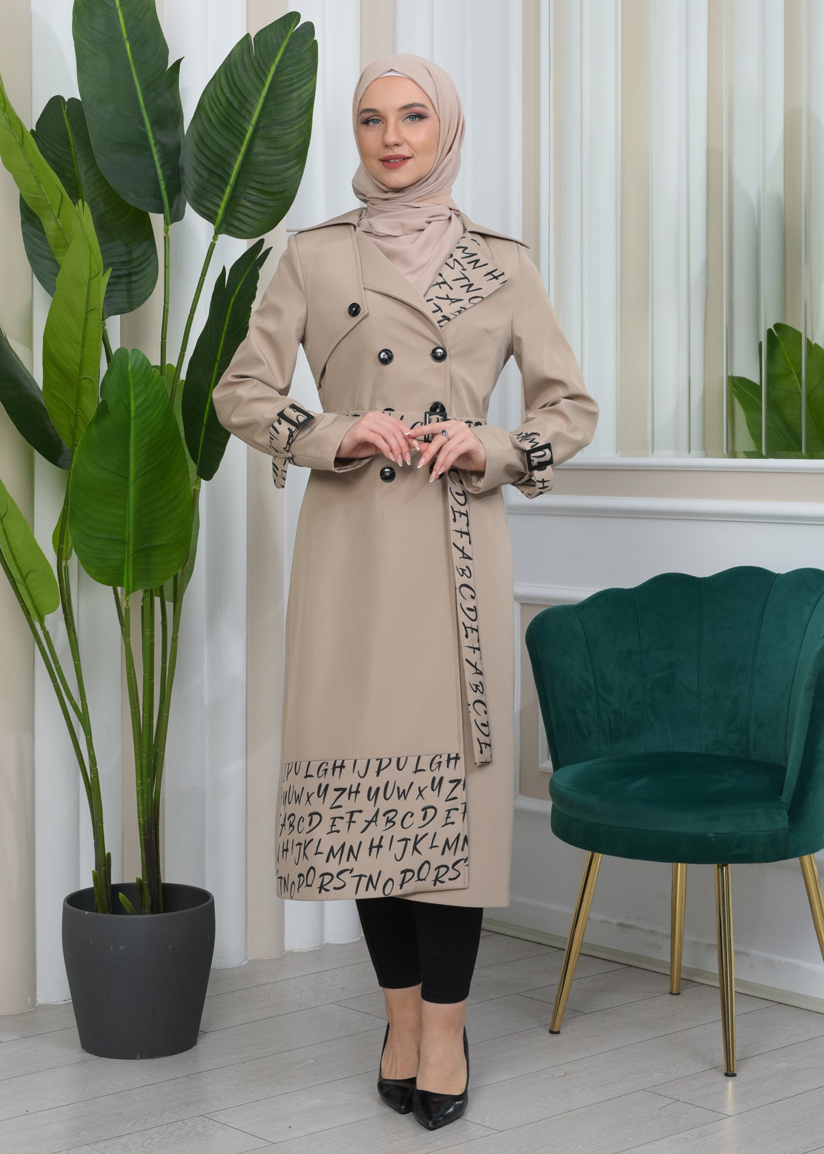 Regenfester Fallschirm-Trenchcoat mit Satinfutter 1342 - Beige