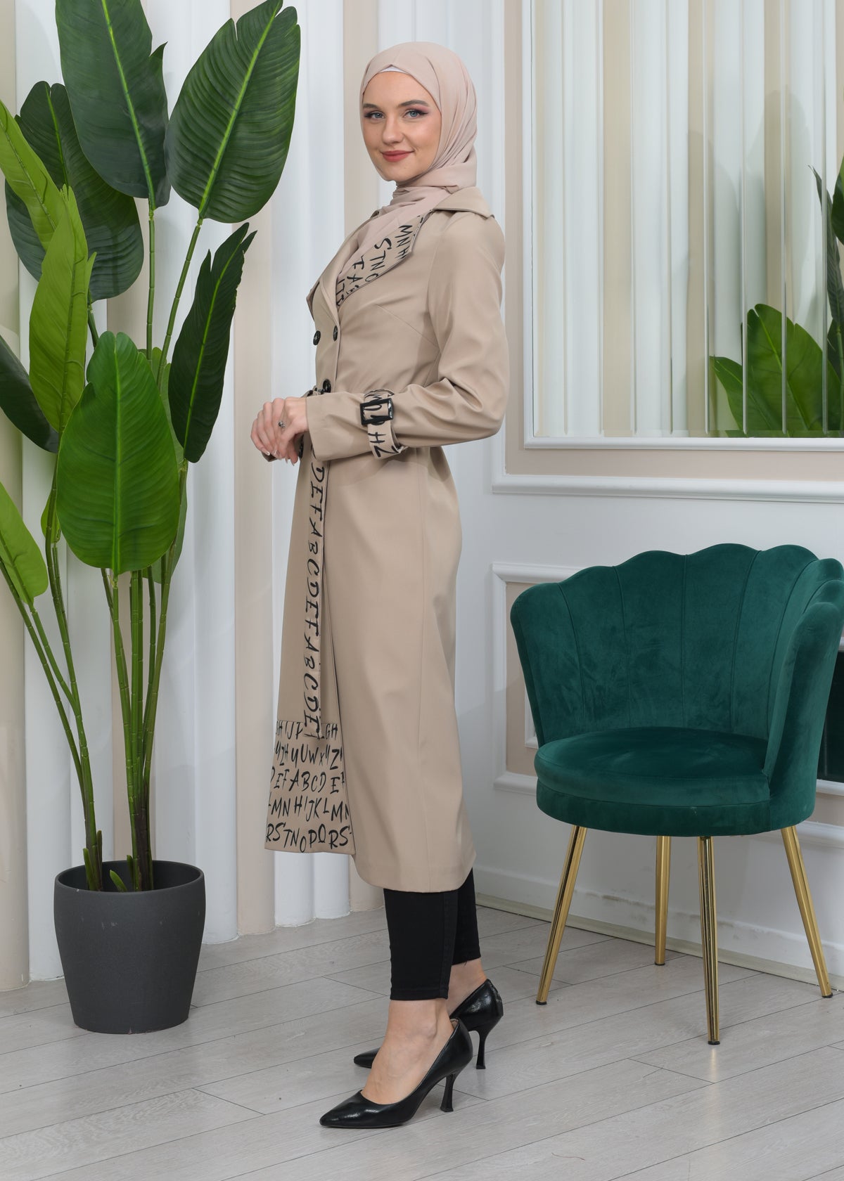 Regenfester Fallschirm-Trenchcoat mit Satinfutter 1342 - Beige