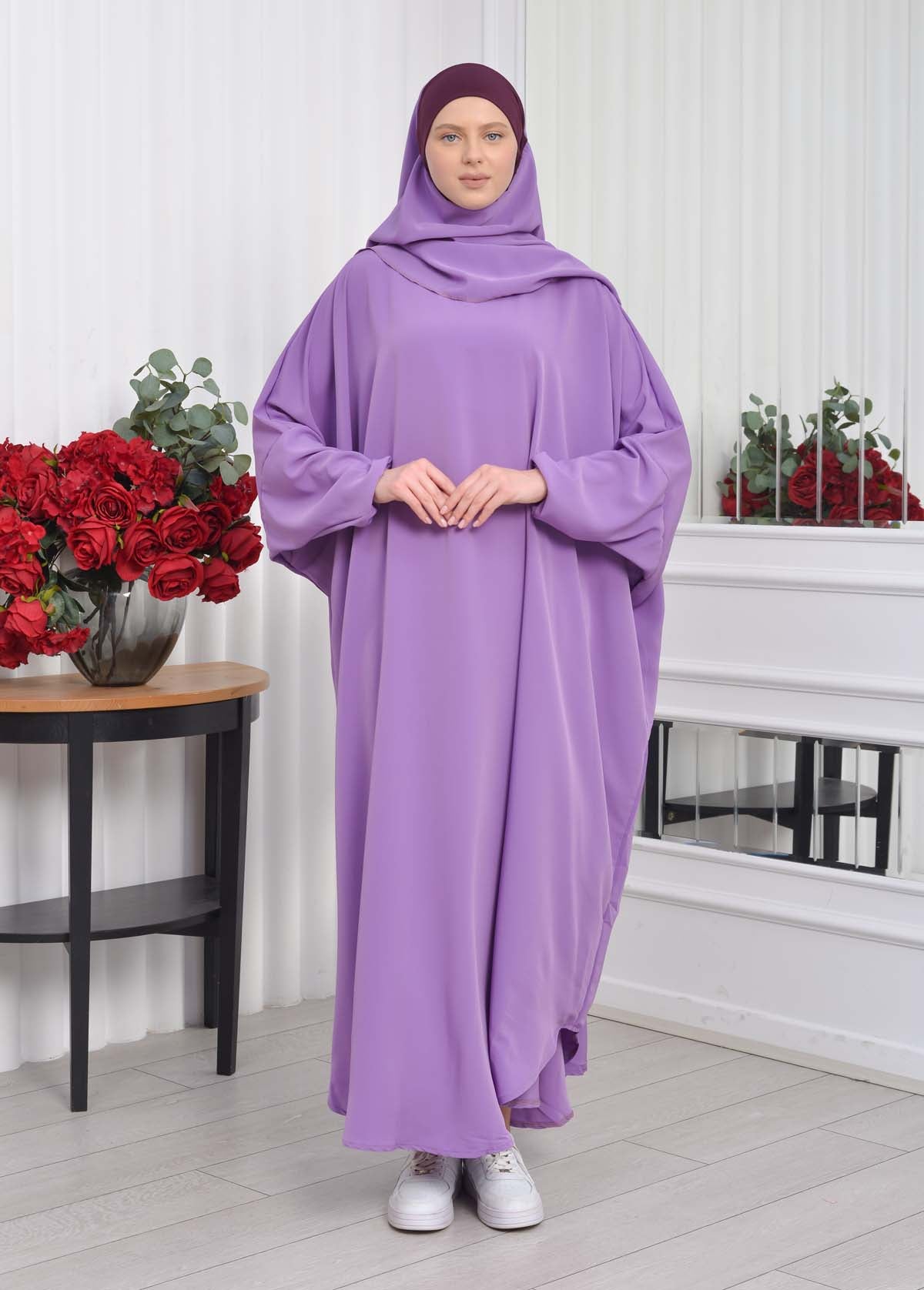 Muslim Wear Hijab Dresses , Womens Clothes Butterfly Hijab Set 2 Pieces 826 - Flieder