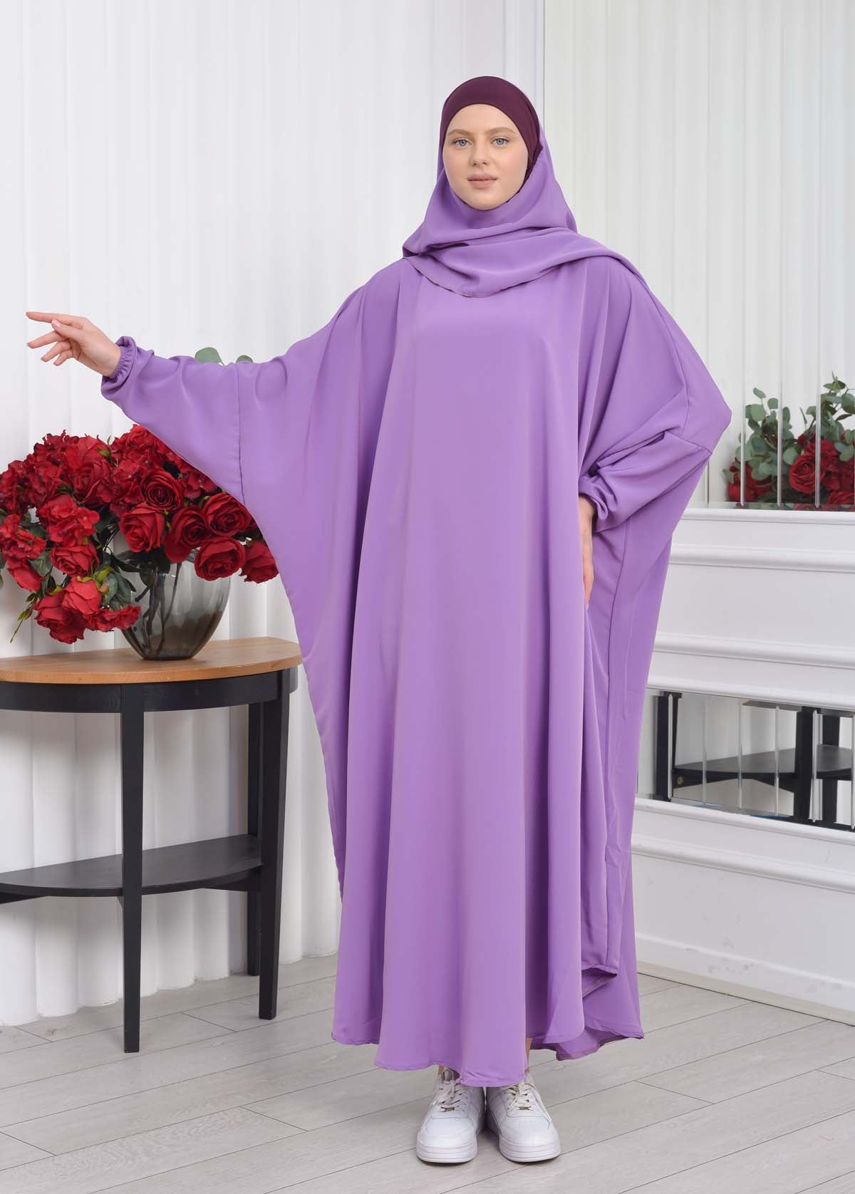 Muslim Wear Hijab Dresses , Womens Clothes Butterfly Hijab Set 2 Pieces 826 - Flieder