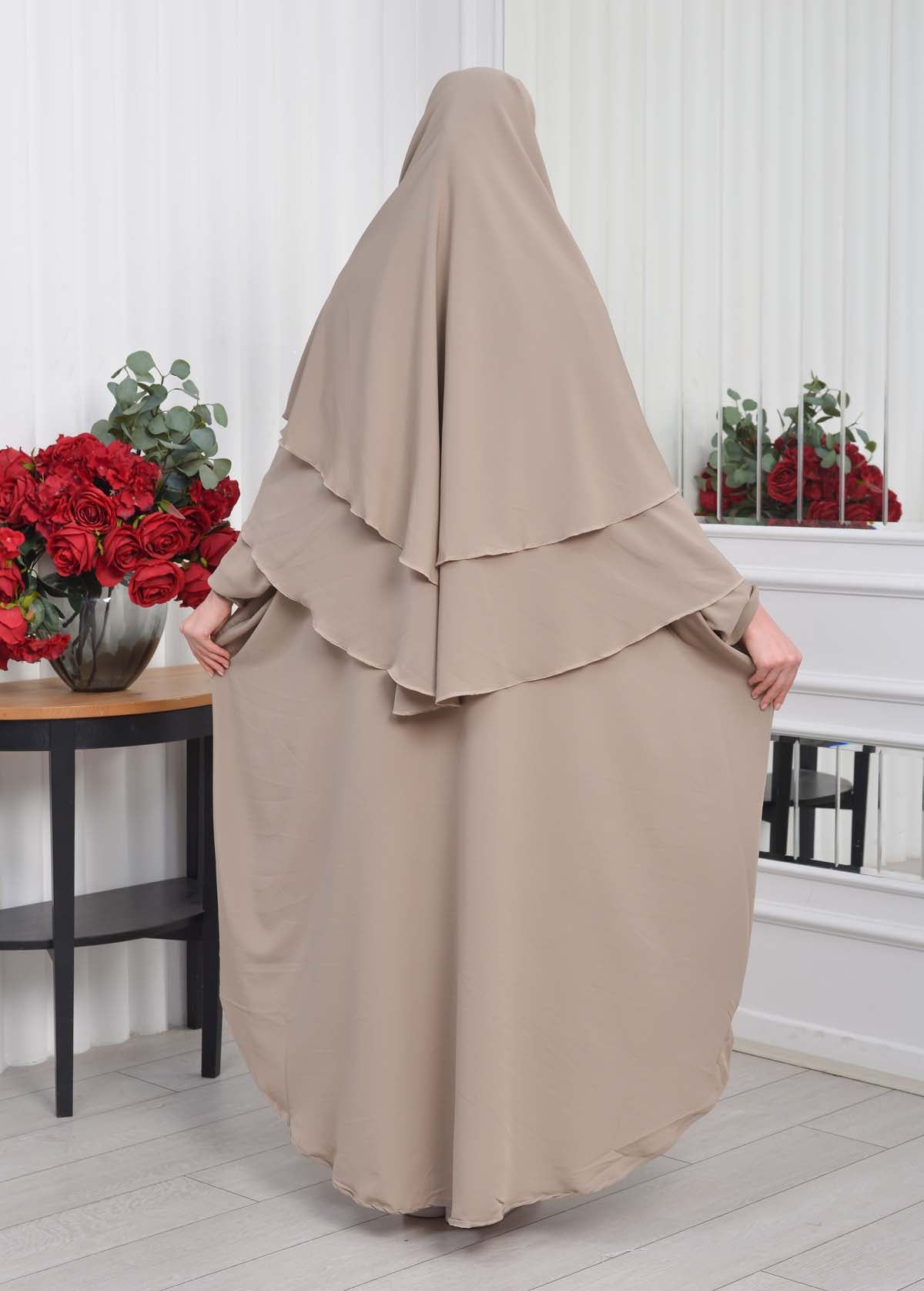 Muslim Wear Hijab Dresses , Womens Clothes Butterfly Hijab Set 2 Pieces 826 - Hellbraun