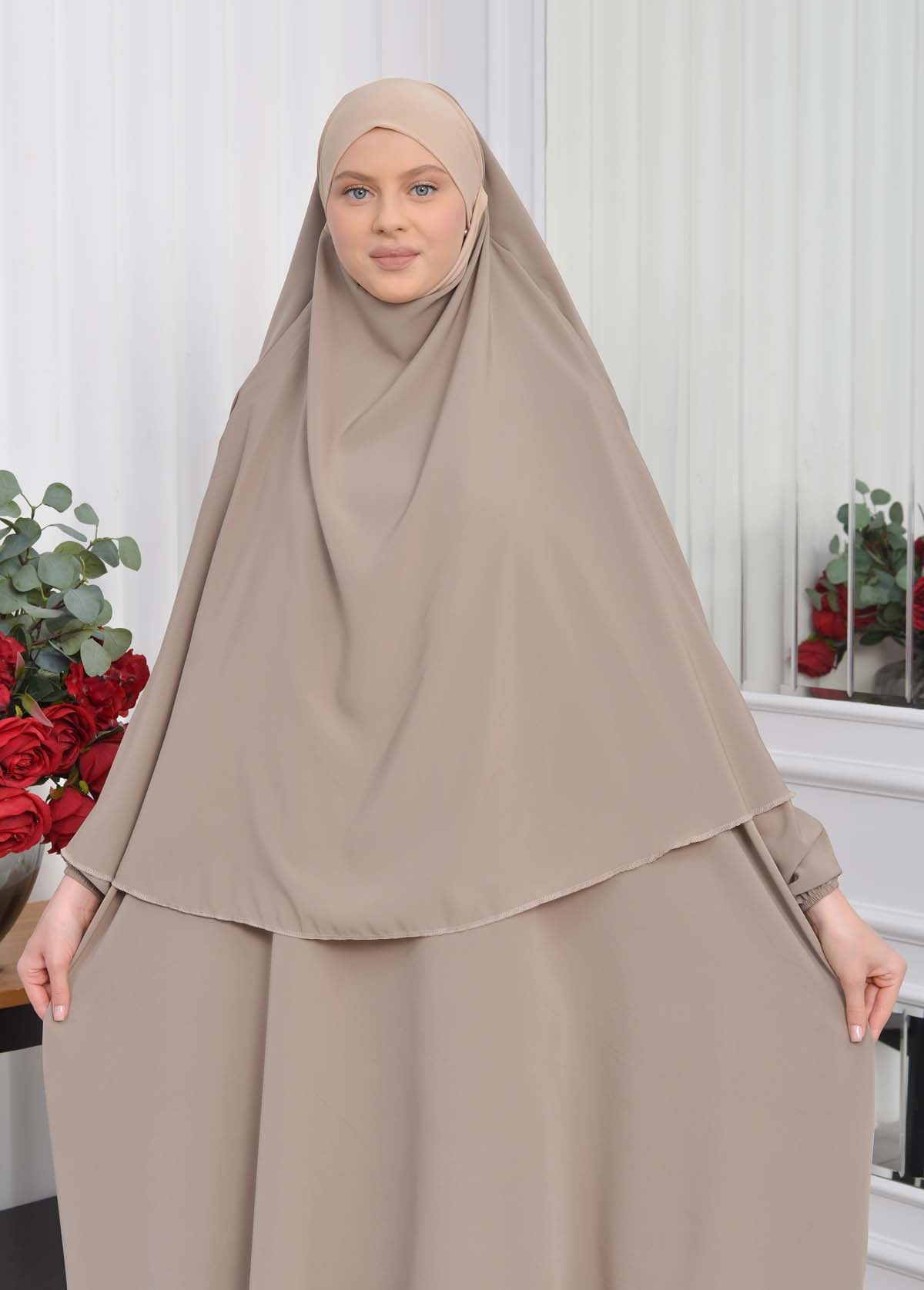 Muslim Wear Hijab Dresses , Womens Clothes Butterfly Hijab Set 2 Pieces 826 - Hellbraun