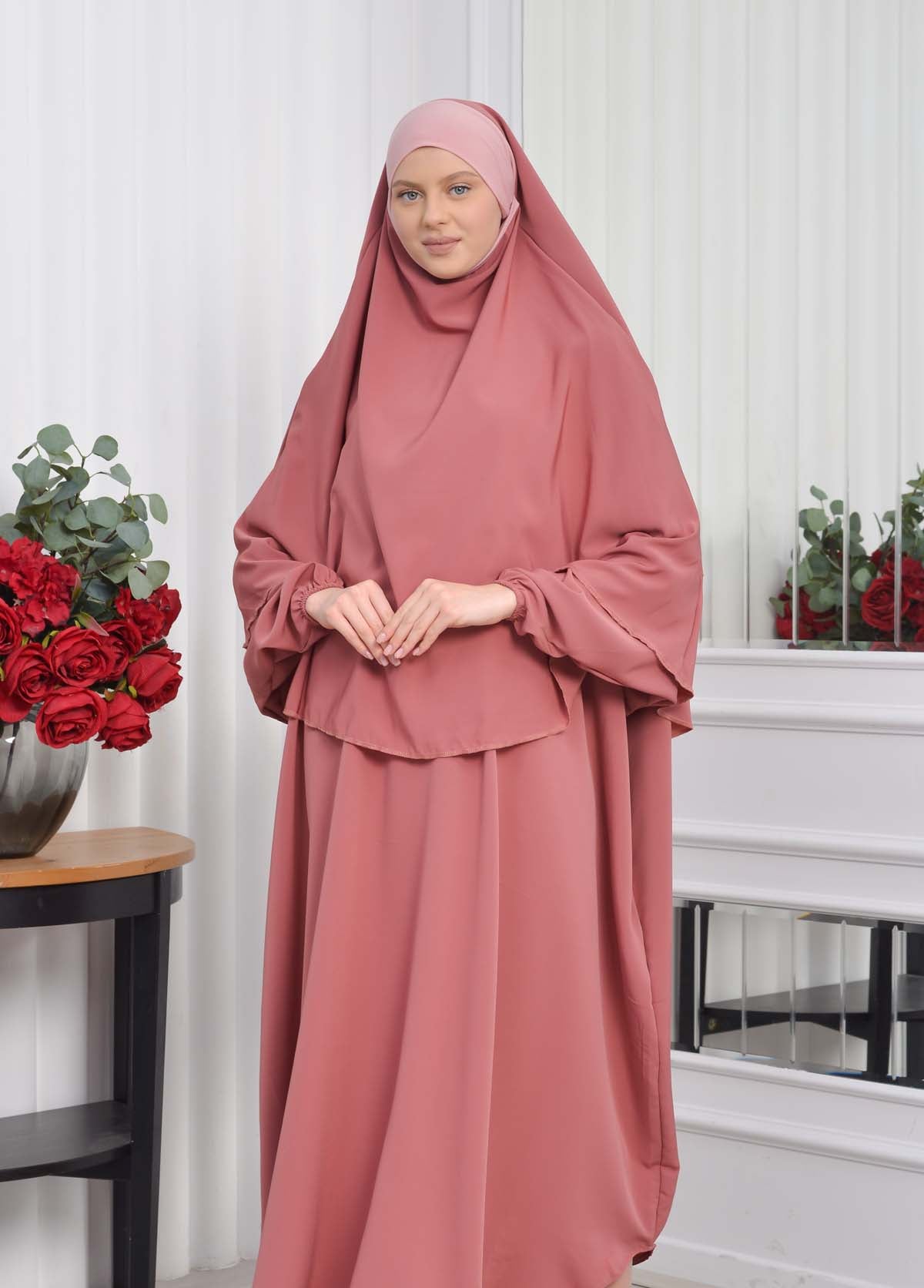 Muslim Wear Hijab Dresses , Womens Clothes Butterfly Hijab Set 2 Pieces 826 - Hellrosa