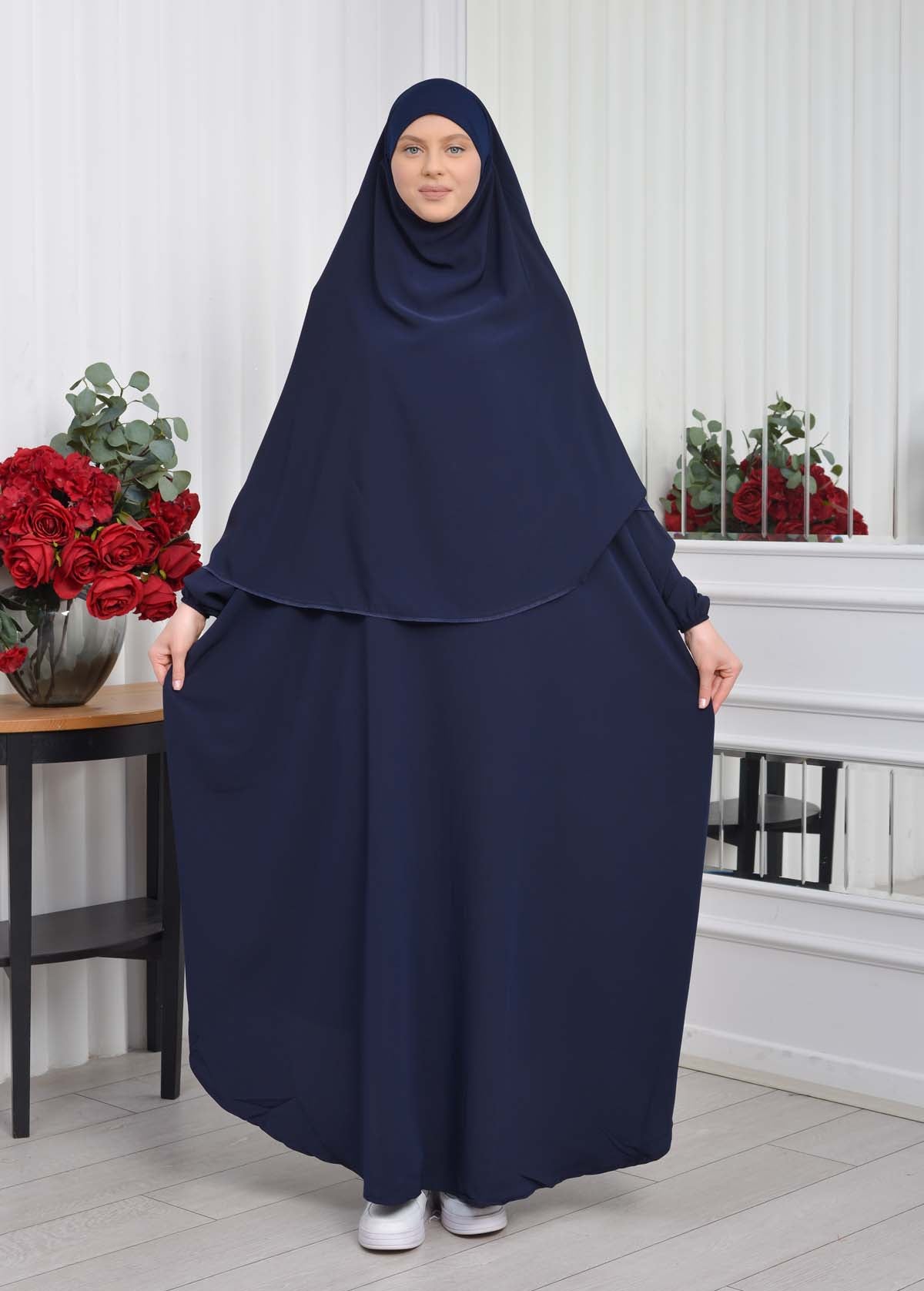 Muslim Wear Hijab Dresses , Womens Clothes Butterfly Hijab Set 2 Pieces 826 - Dunkelblau