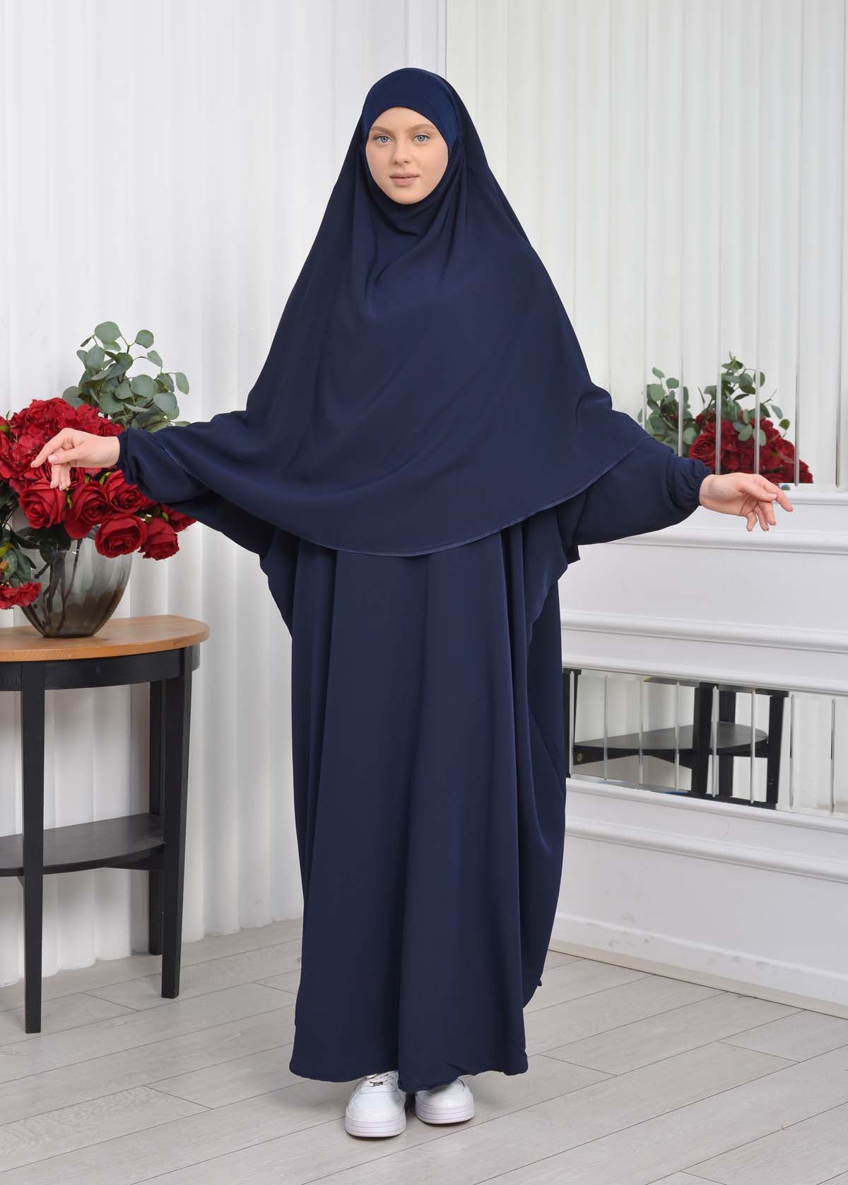Muslim Wear Hijab Dresses , Womens Clothes Butterfly Hijab Set 2 Pieces 826 - Dunkelblau