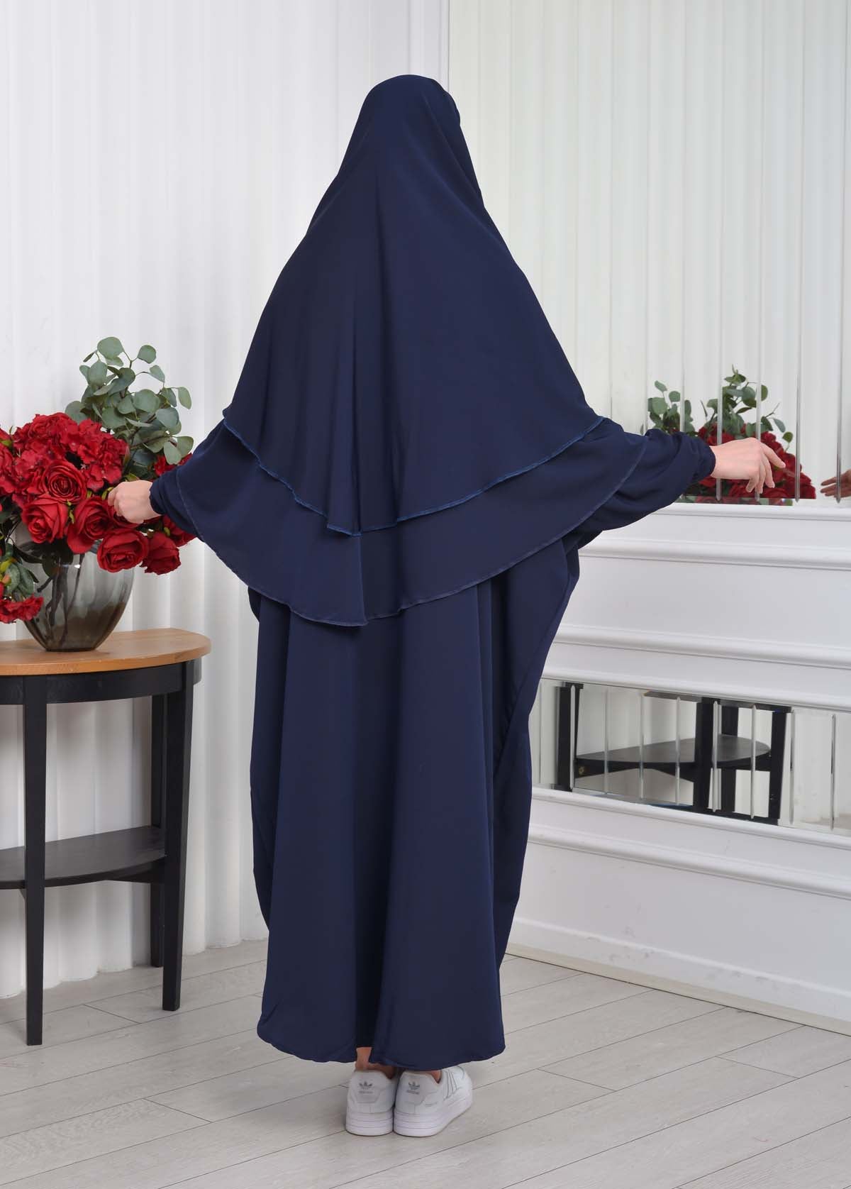 Muslim Wear Hijab Dresses , Womens Clothes Butterfly Hijab Set 2 Pieces 826 - Dunkelblau