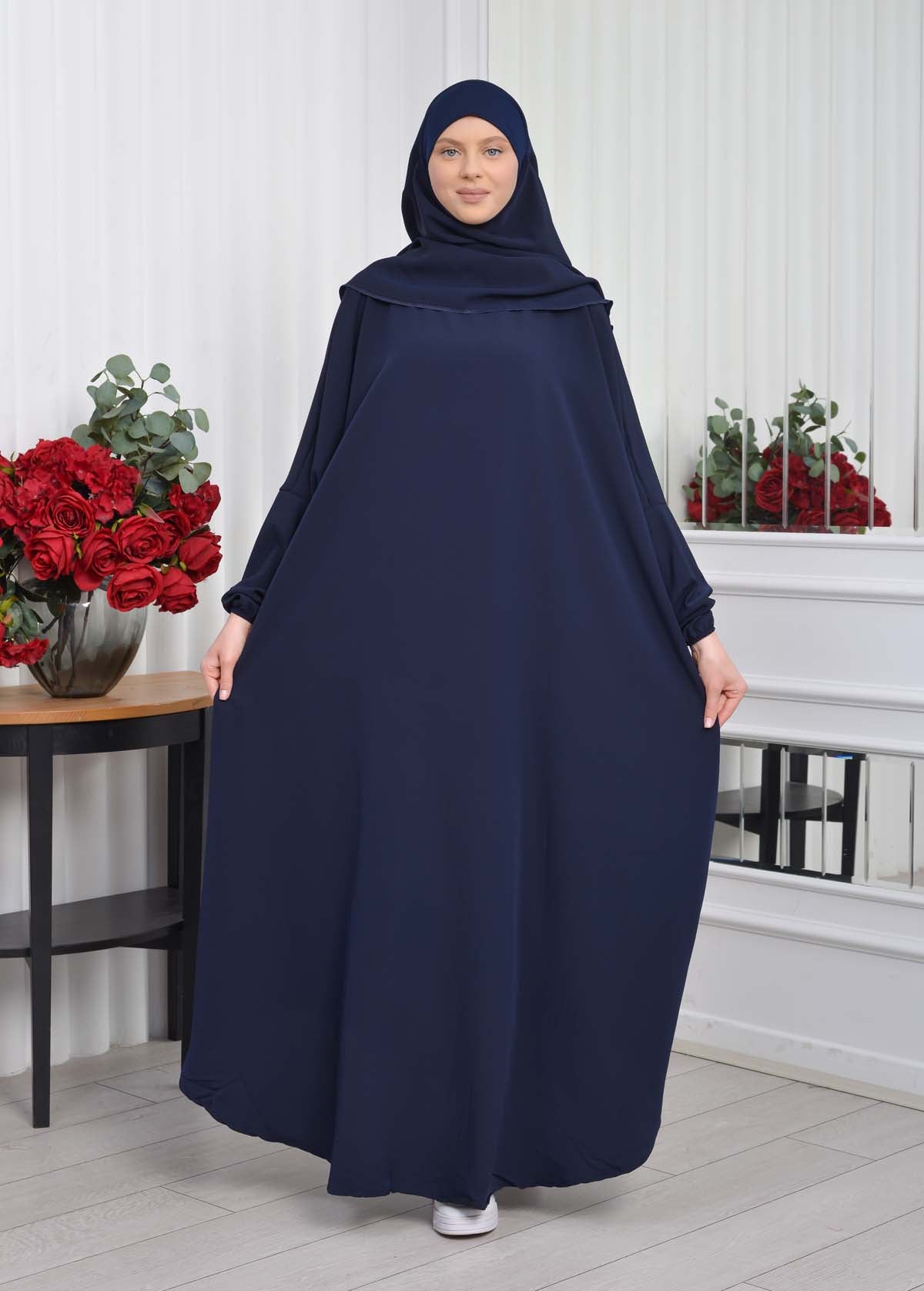 Muslim Wear Hijab Dresses , Womens Clothes Butterfly Hijab Set 2 Pieces 826 - Dunkelblau