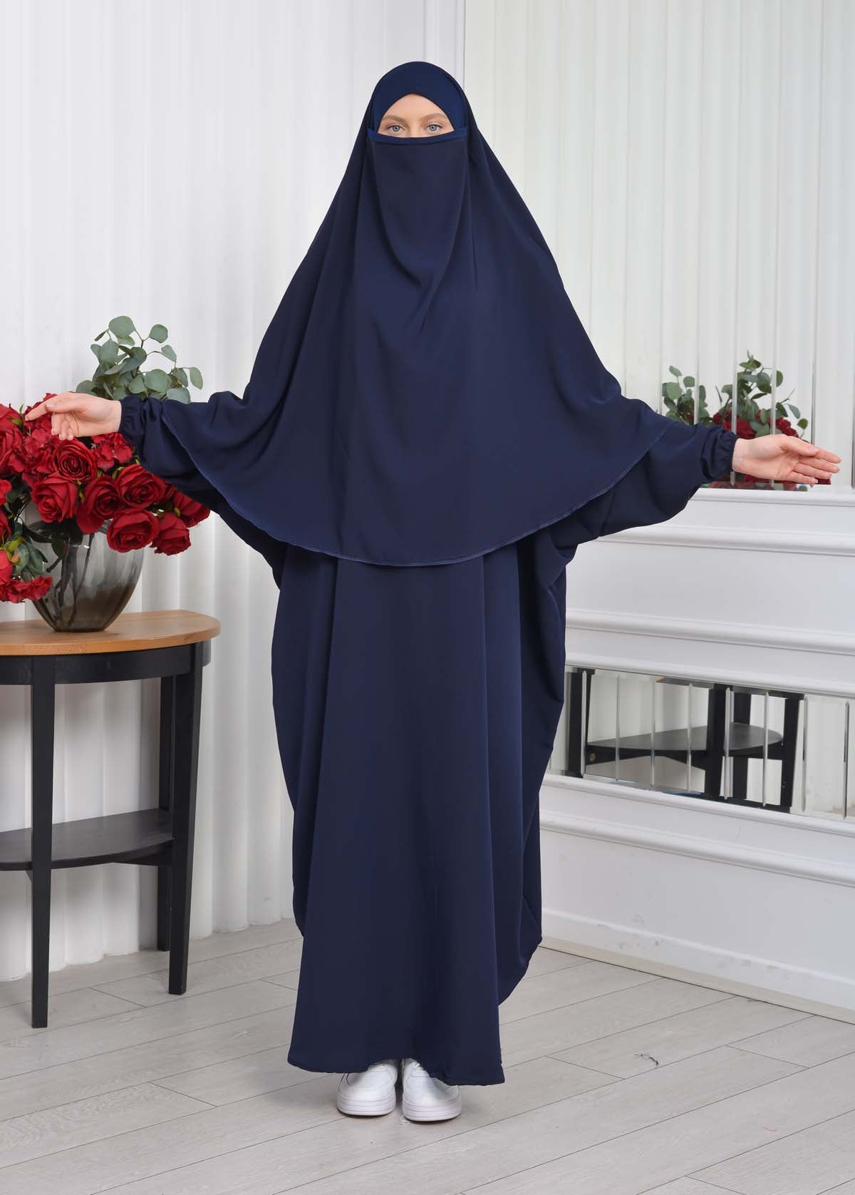 Muslim Wear Hijab Dresses , Womens Clothes Butterfly Hijab Set 2 Pieces 826 - Dunkelblau