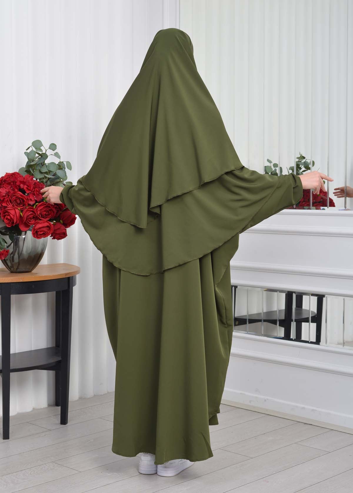 Muslim Wear Hijab Dresses , Womens Clothes Butterfly Hijab Set 2 Pieces 826 - Khaki