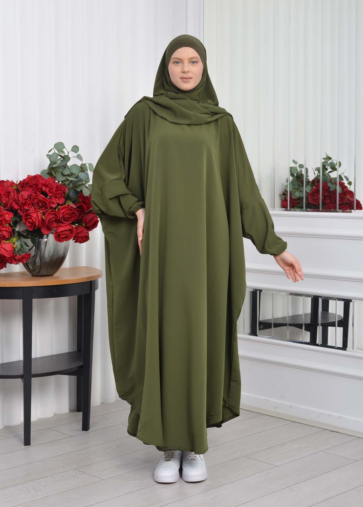 Muslim Wear Hijab Dresses , Womens Clothes Butterfly Hijab Set 2 Pieces 826 - Khaki
