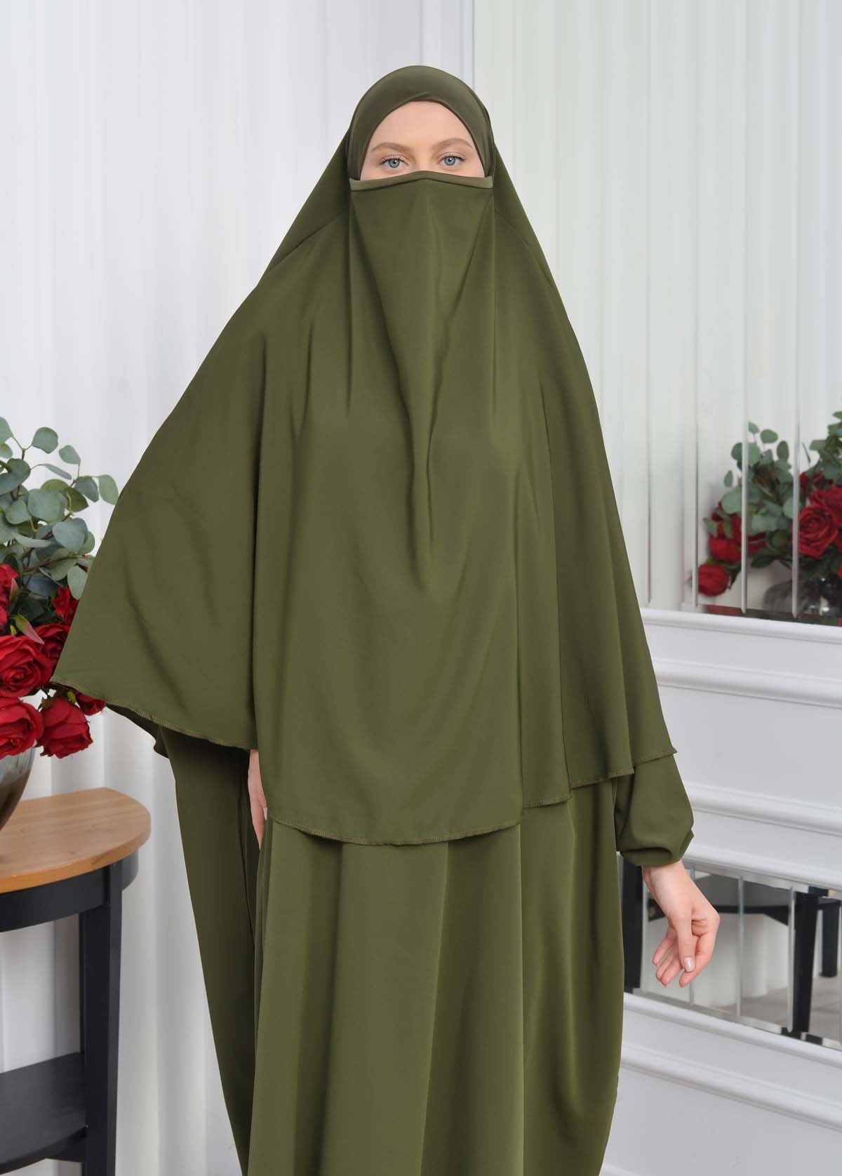 Muslim Wear Hijab Dresses , Womens Clothes Butterfly Hijab Set 2 Pieces 826 - Khaki