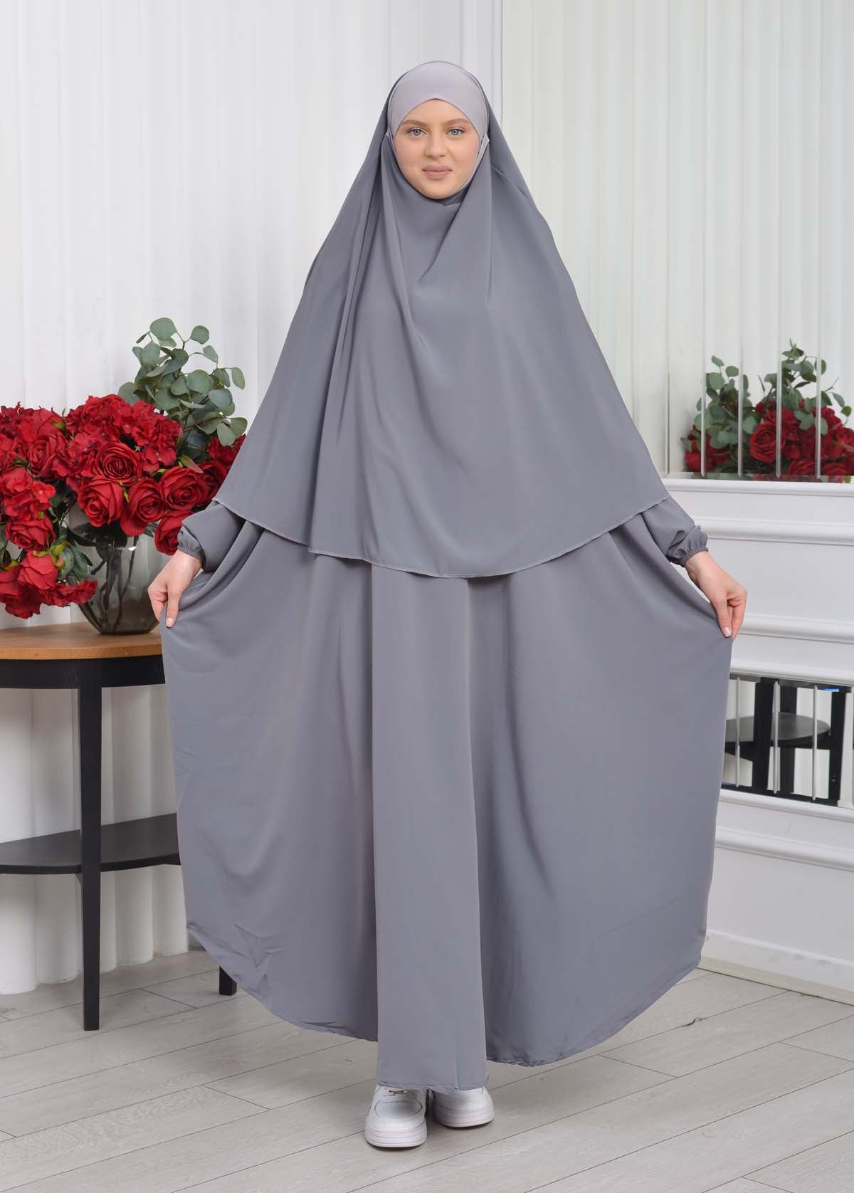Muslim Wear Hijab Dresses , Womens Clothes Butterfly Hijab Set 2 Pieces 826 - Anthrazit