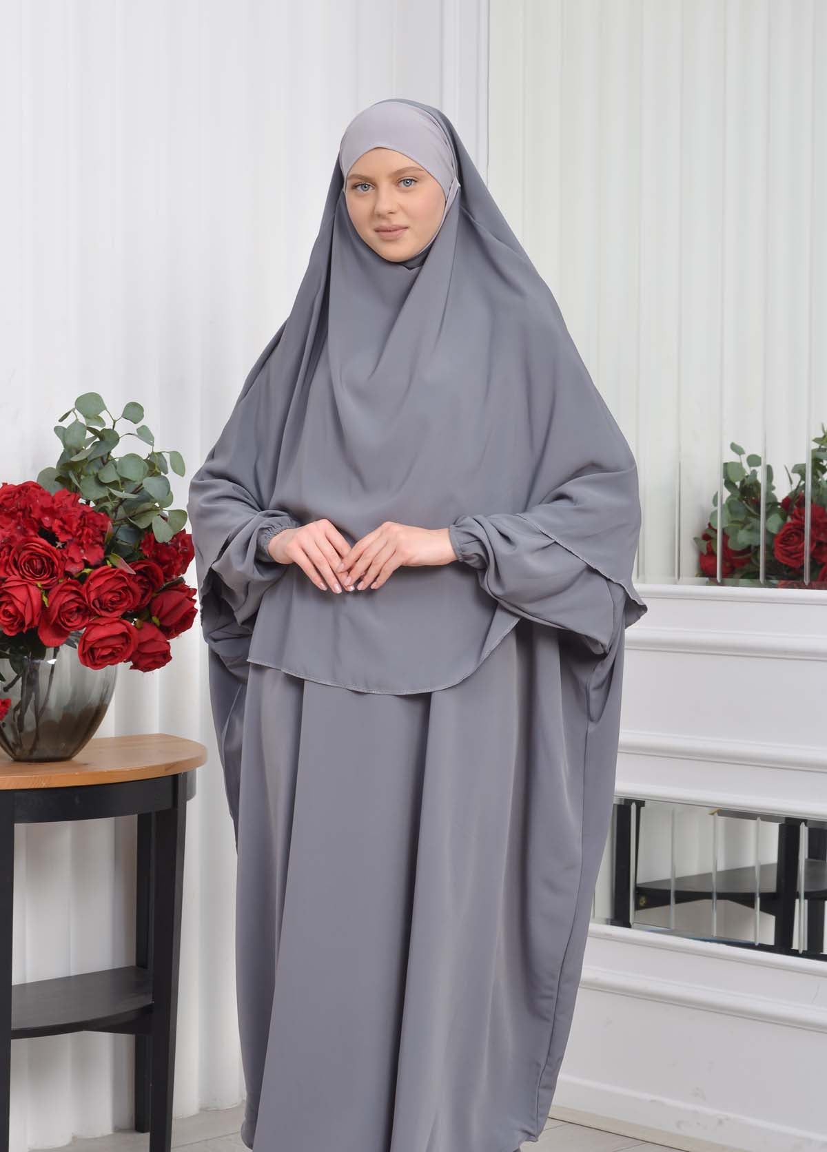 Muslim Wear Hijab Dresses , Womens Clothes Butterfly Hijab Set 2 Pieces 826 - Anthrazit