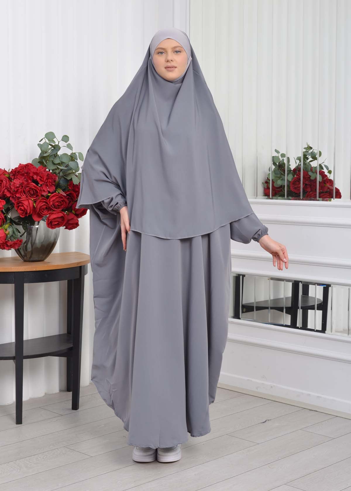 Muslim Wear Hijab Dresses , Womens Clothes Butterfly Hijab Set 2 Pieces 826 - Anthrazit