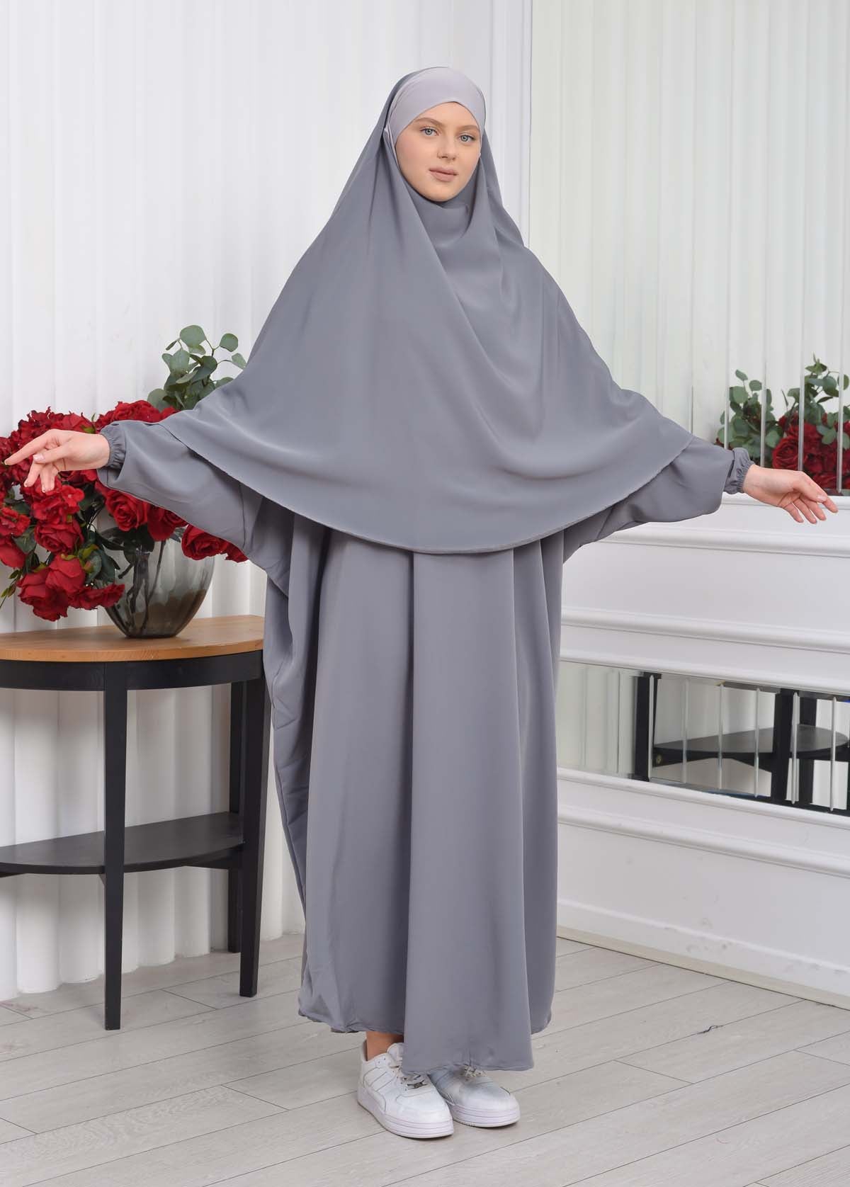 Muslim Wear Hijab Dresses , Womens Clothes Butterfly Hijab Set 2 Pieces 826 - Anthrazit