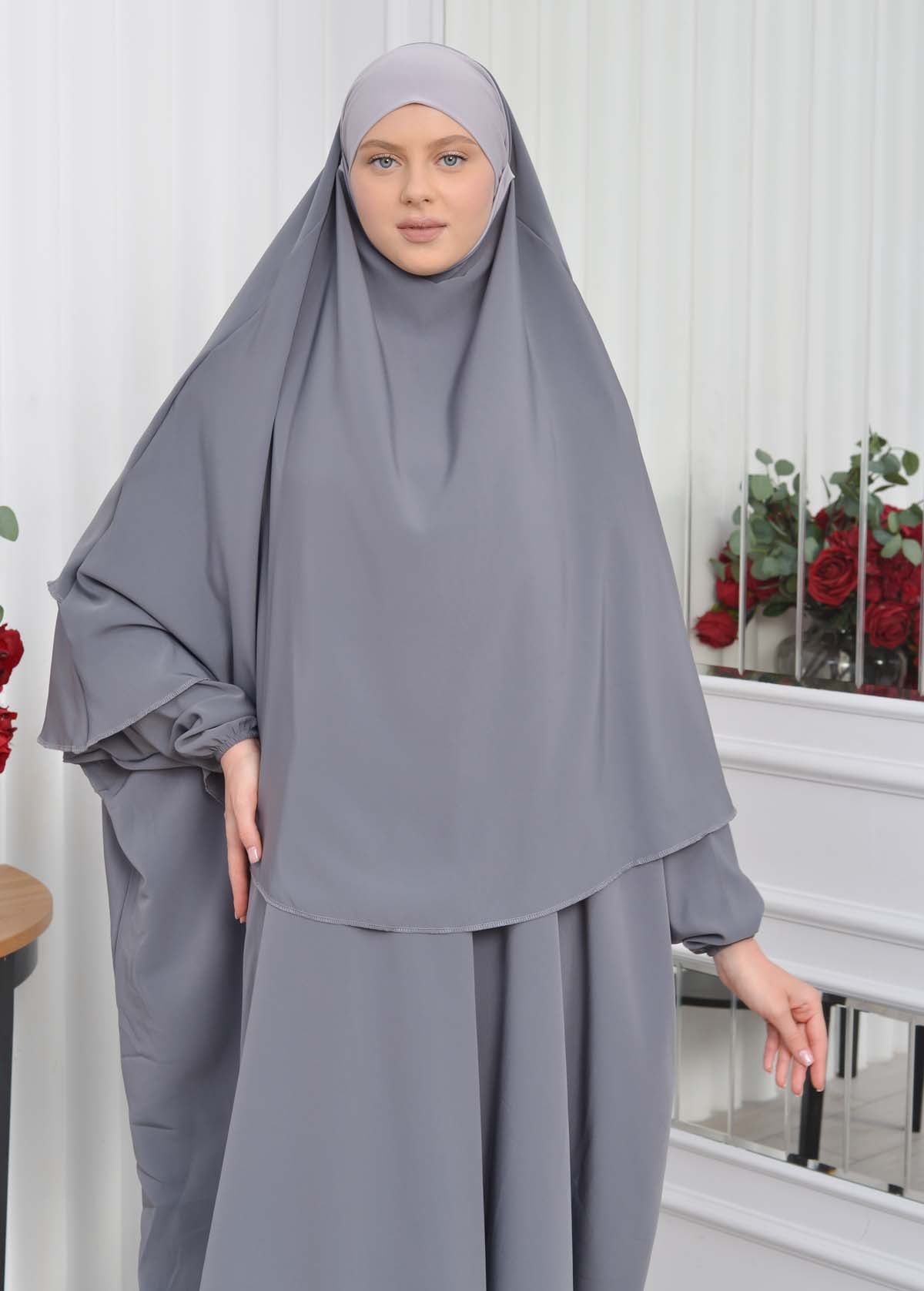 Muslim Wear Hijab Dresses , Womens Clothes Butterfly Hijab Set 2 Pieces 826 - Anthrazit