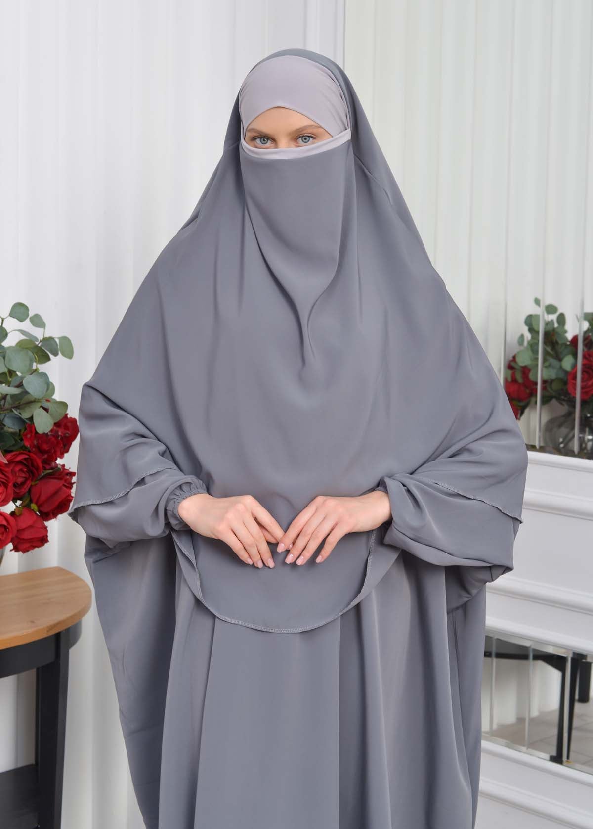 Muslim Wear Hijab Dresses , Womens Clothes Butterfly Hijab Set 2 Pieces 826 - Anthrazit