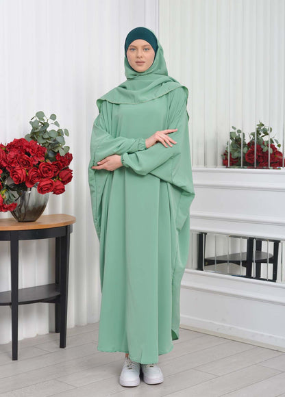 Muslim Wear Hijab Dresses , Womens Clothes Butterfly Hijab Set 2 Pieces 826 - Mint