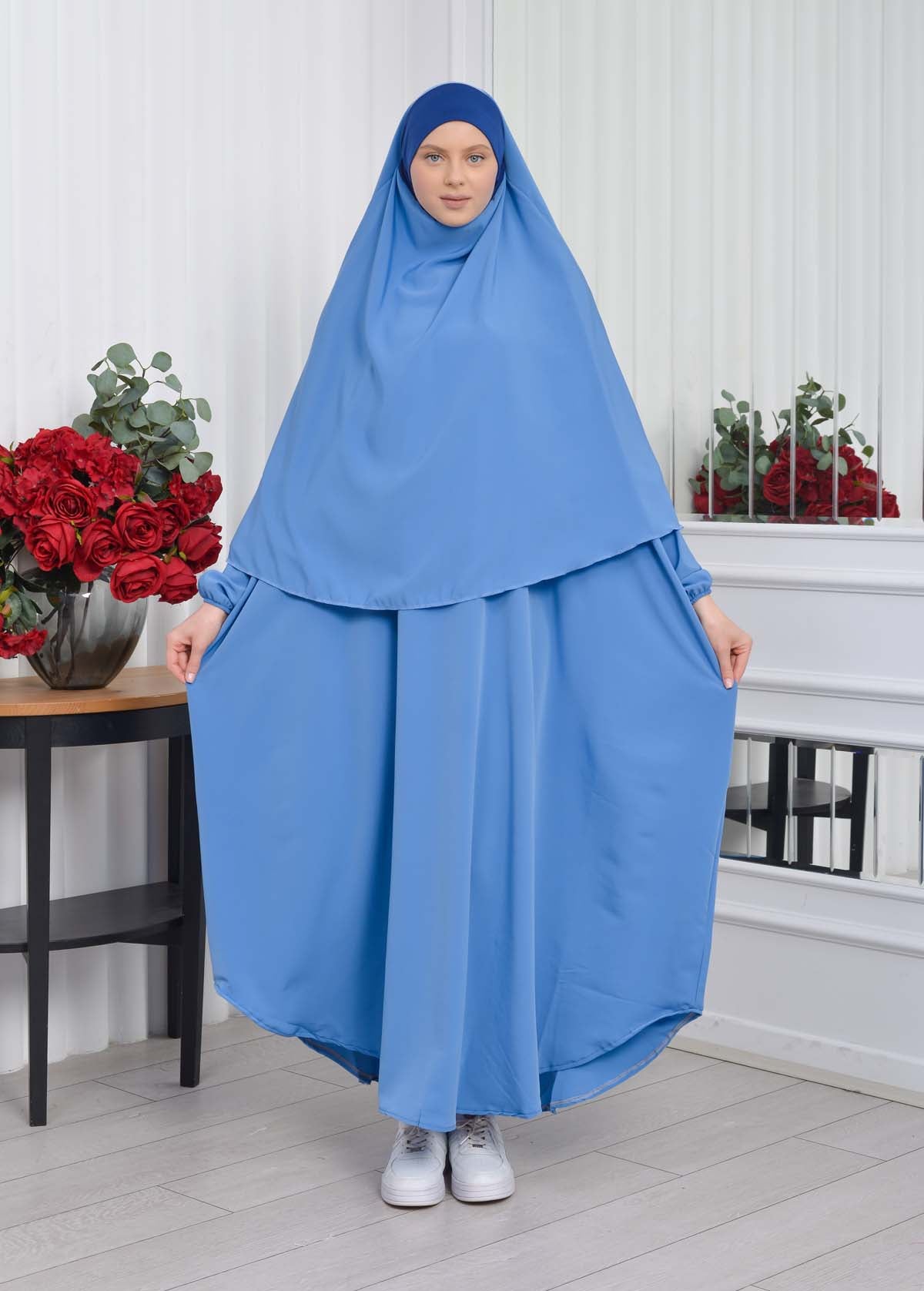 Muslim Wear Hijab Dresses , Womens Clothes Butterfly Hijab Set 2 Pieces 826 - Blau