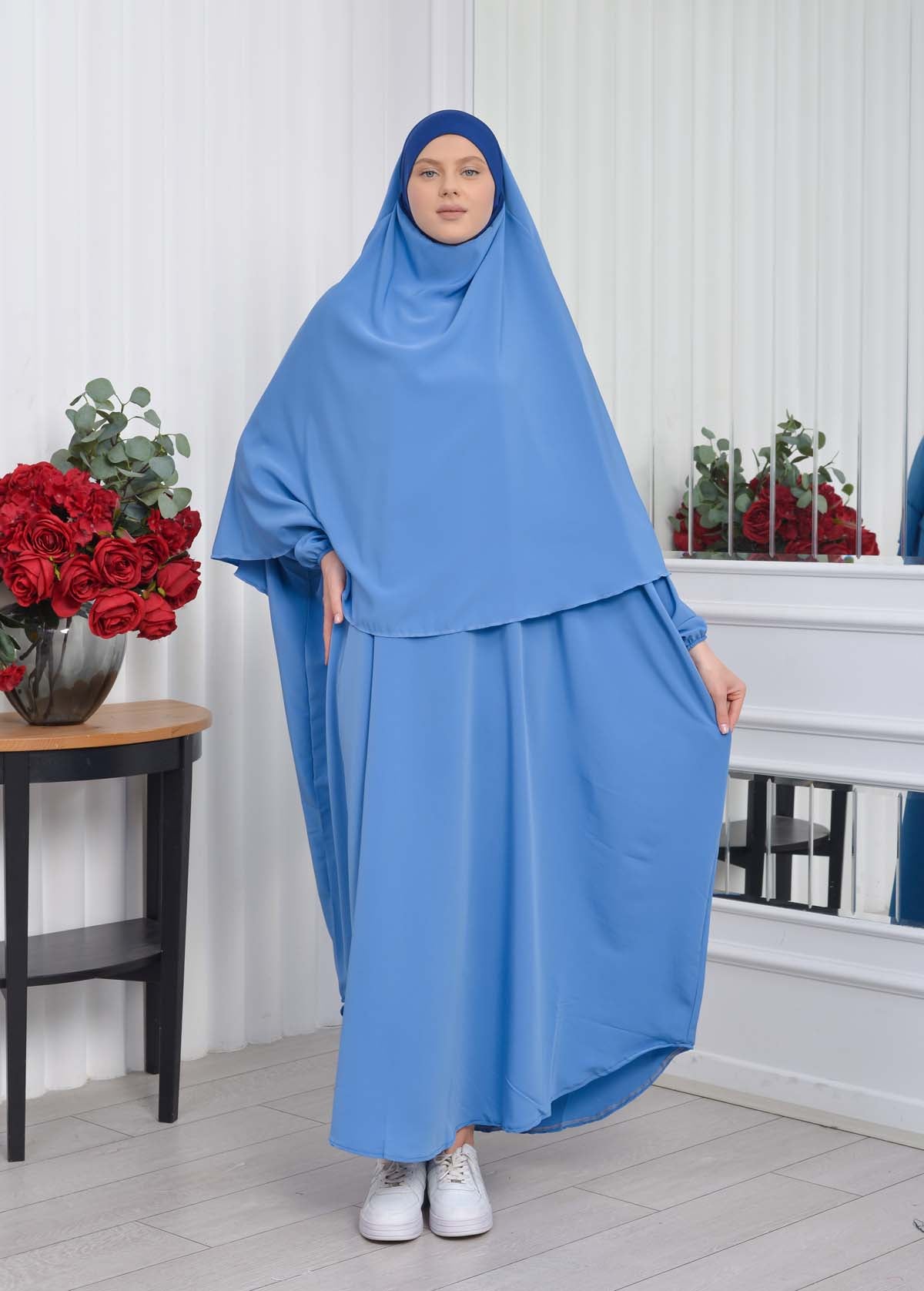 Muslim Wear Hijab Dresses , Womens Clothes Butterfly Hijab Set 2 Pieces 826 - Blau