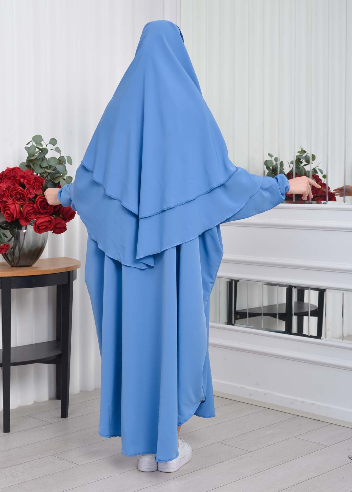 Muslim Wear Hijab Dresses , Womens Clothes Butterfly Hijab Set 2 Pieces 826 - Blau