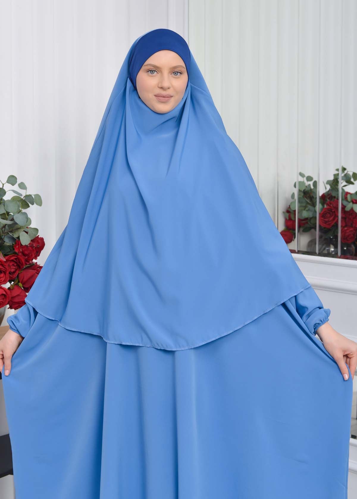 Muslim Wear Hijab Dresses , Womens Clothes Butterfly Hijab Set 2 Pieces 826 - Blau