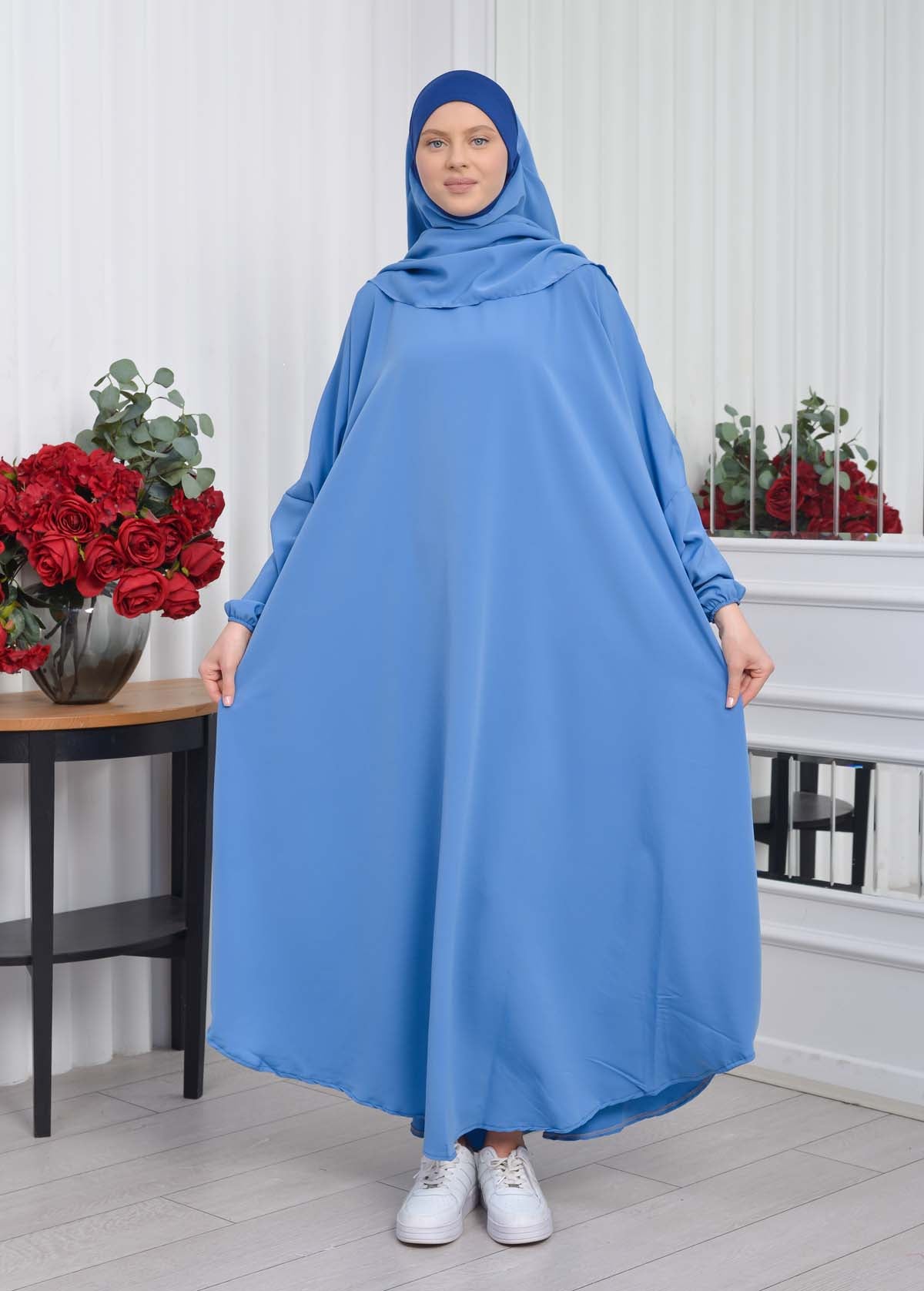Muslim Wear Hijab Dresses , Womens Clothes Butterfly Hijab Set 2 Pieces 826 - Blau