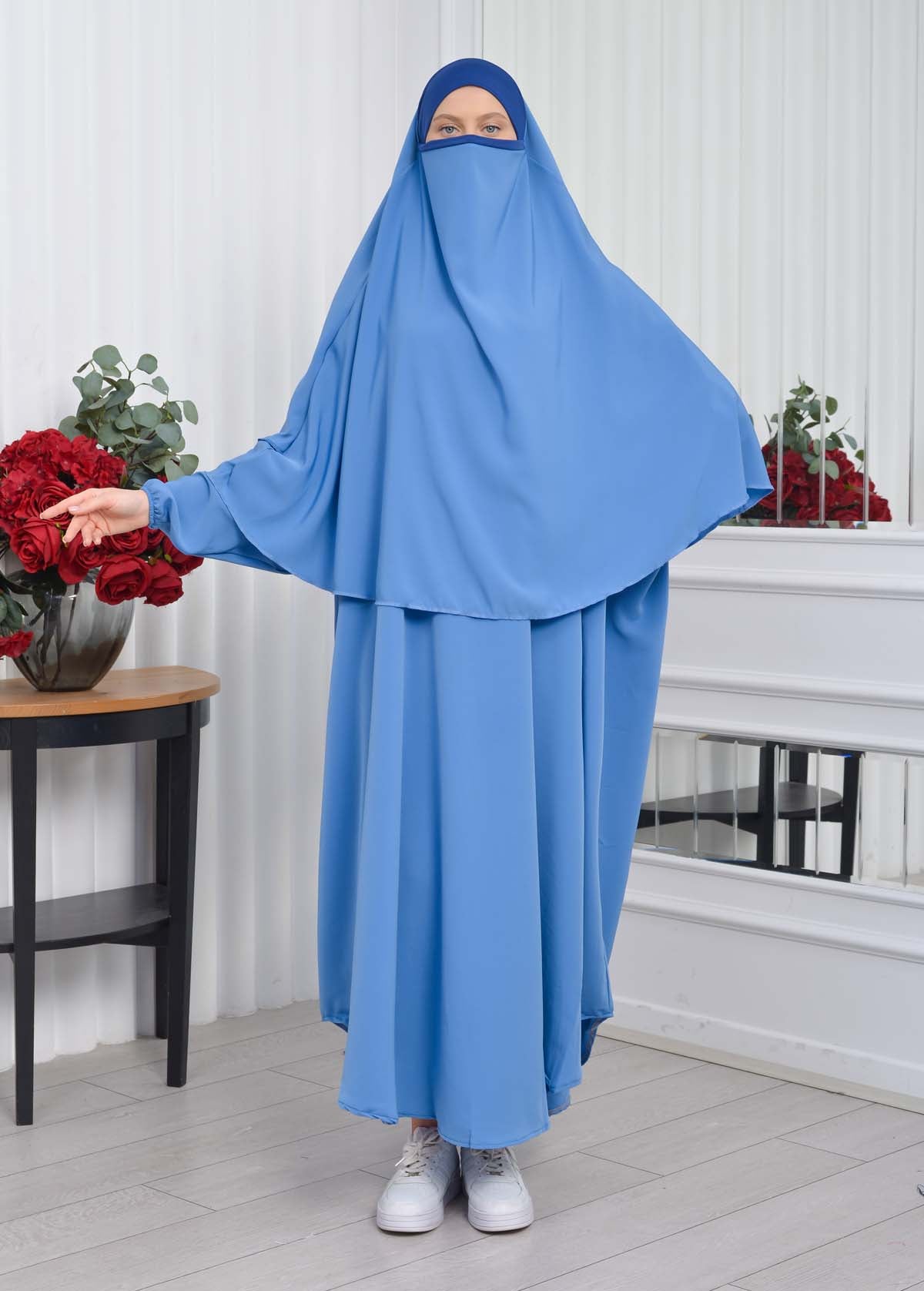 Muslim Wear Hijab Dresses , Womens Clothes Butterfly Hijab Set 2 Pieces 826 - Blau