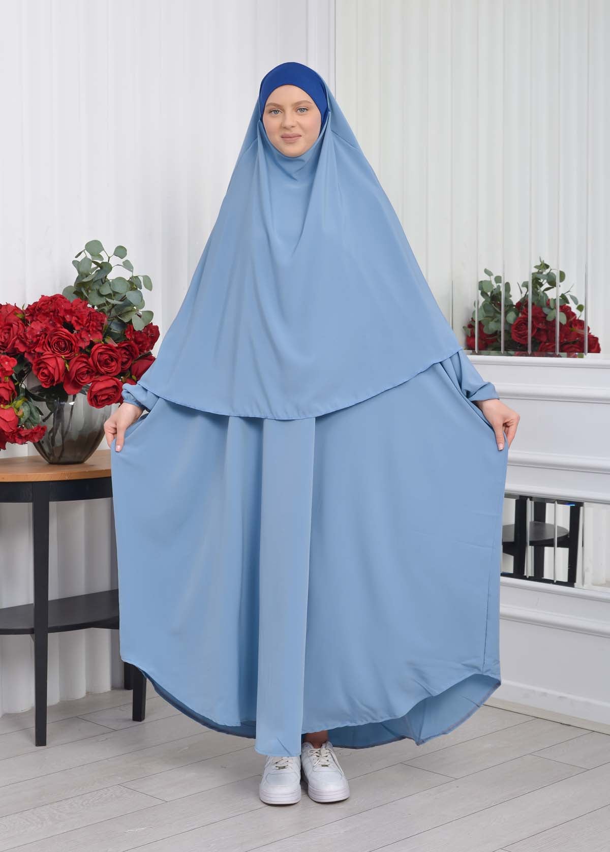 Muslim Wear Hijab Dresses , Womens Clothes Butterfly Hijab Set 2 Pieces 826 - Babyblau