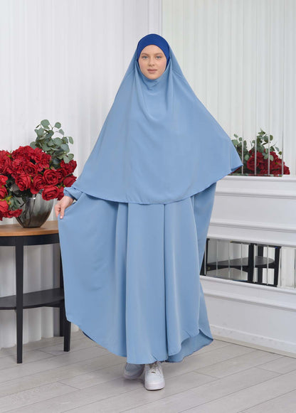 Muslim Wear Hijab Dresses , Womens Clothes Butterfly Hijab Set 2 Pieces 826 - Babyblau
