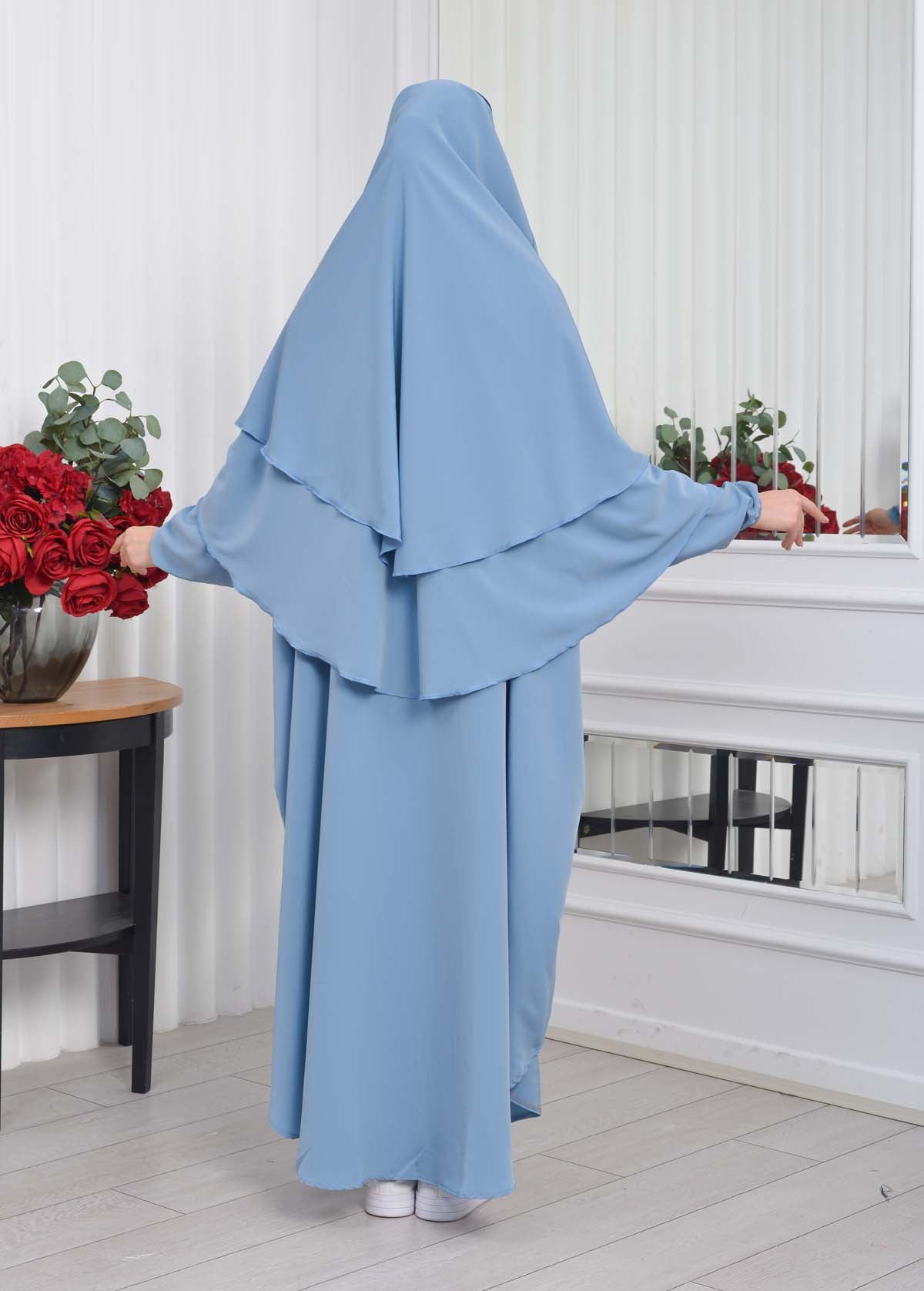 Muslim Wear Hijab Dresses , Womens Clothes Butterfly Hijab Set 2 Pieces 826 - Babyblau