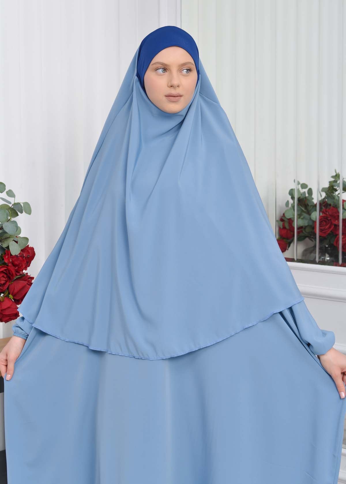 Muslim Wear Hijab Dresses , Womens Clothes Butterfly Hijab Set 2 Pieces 826 - Babyblau