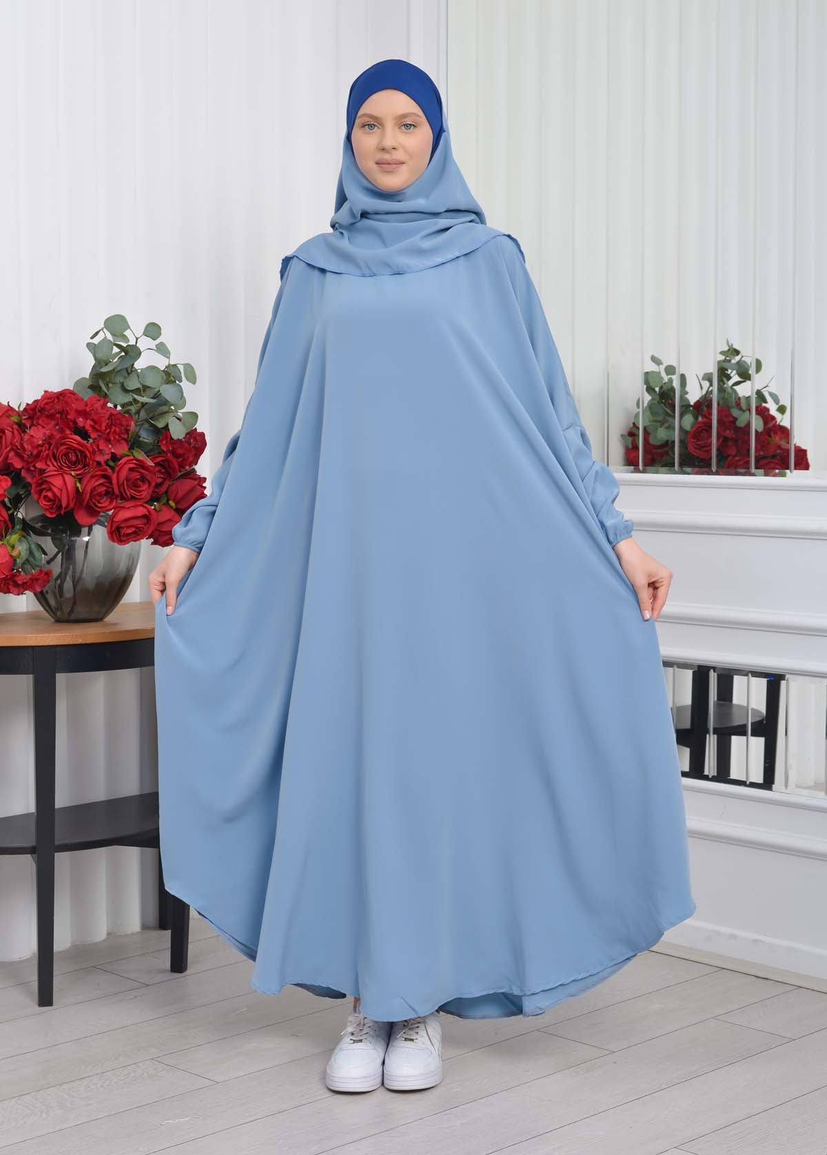 Muslim Wear Hijab Dresses , Womens Clothes Butterfly Hijab Set 2 Pieces 826 - Babyblau