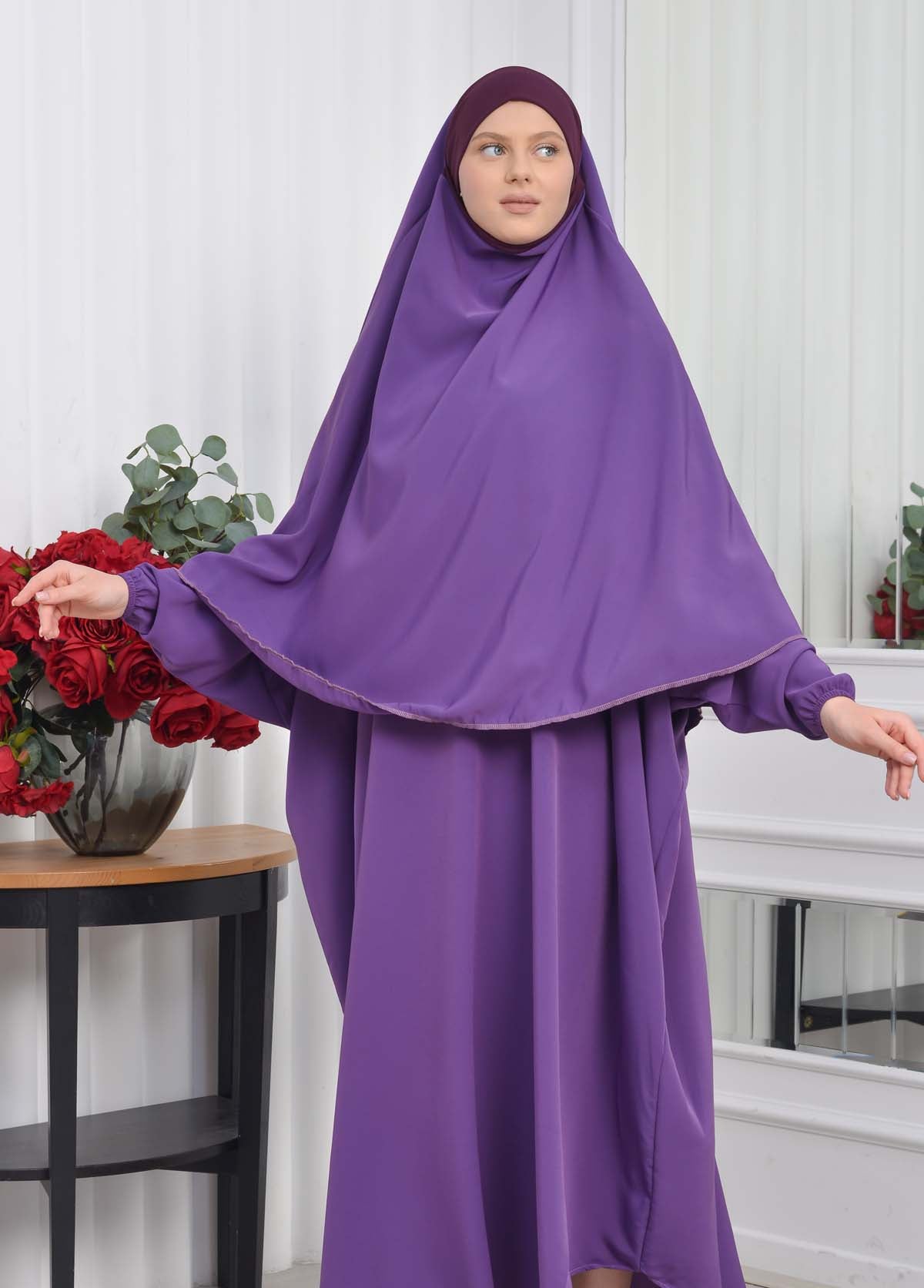 Muslim Wear Hijab Dresses , Womens Clothes Butterfly Hijab Set 2 Pieces 826 - Lila