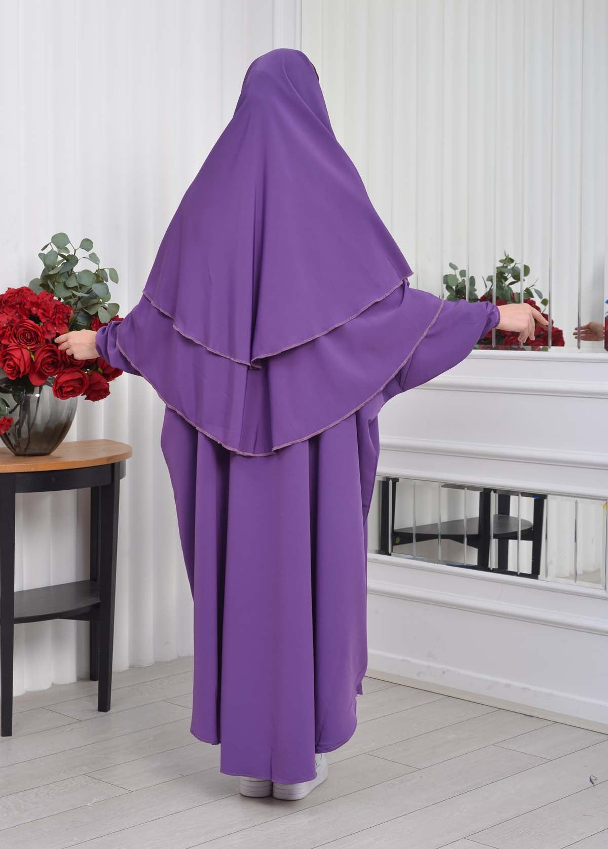 Muslim Wear Hijab Dresses , Womens Clothes Butterfly Hijab Set 2 Pieces 826 - Lila