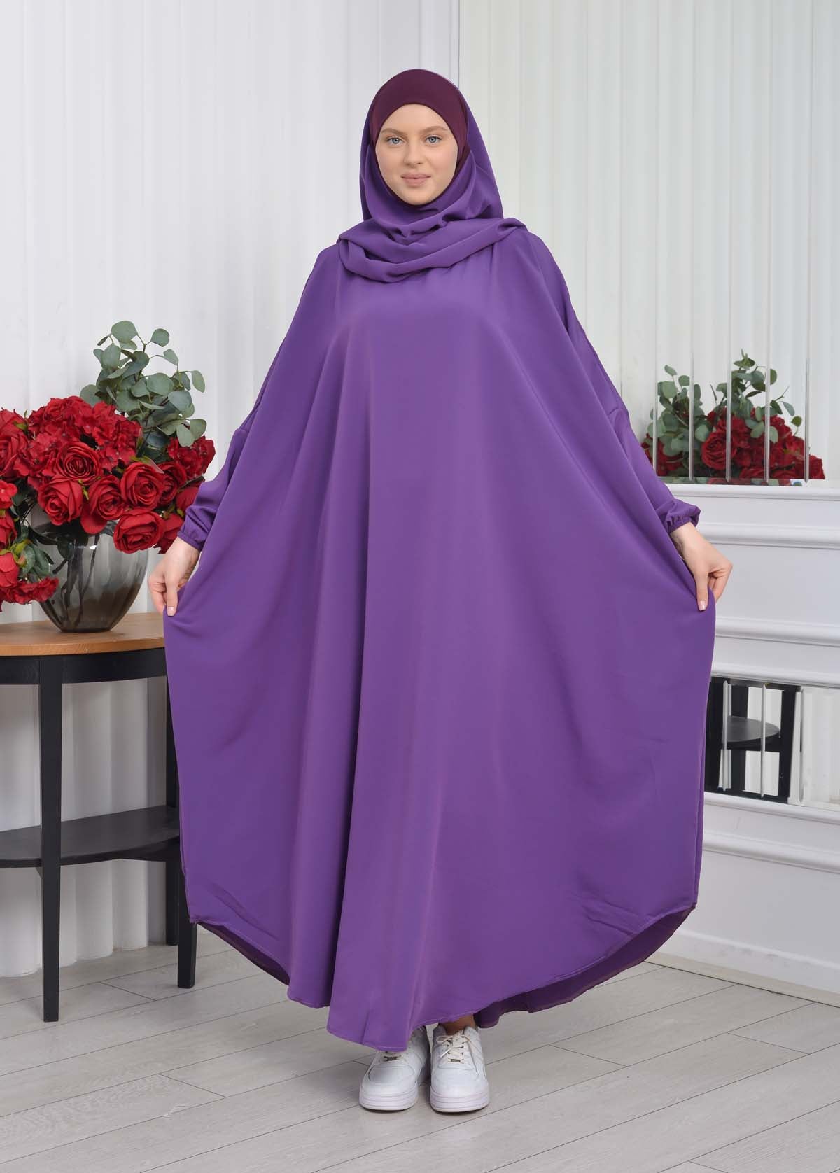 Muslim Wear Hijab Dresses , Womens Clothes Butterfly Hijab Set 2 Pieces 826 - Lila