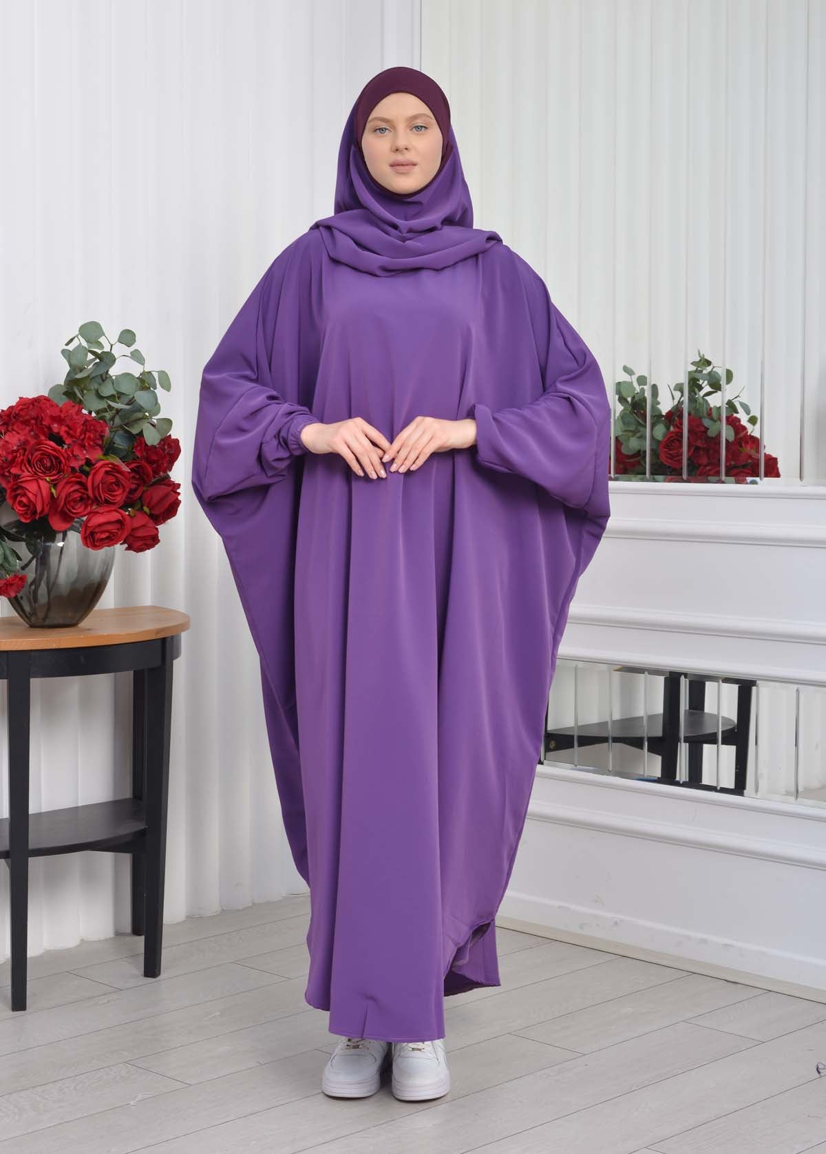 Muslim Wear Hijab Dresses , Womens Clothes Butterfly Hijab Set 2 Pieces 826 - Lila