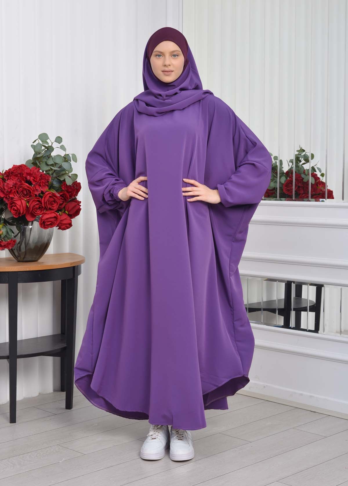Muslim Wear Hijab Dresses , Womens Clothes Butterfly Hijab Set 2 Pieces 826 - Lila
