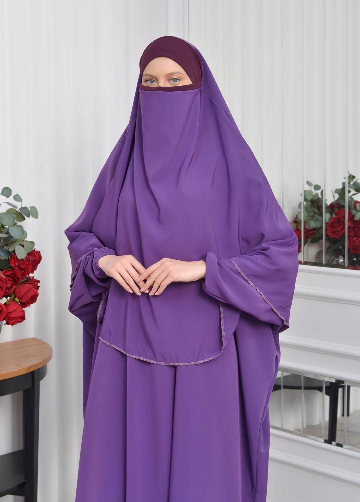 Muslim Wear Hijab Dresses , Womens Clothes Butterfly Hijab Set 2 Pieces 826 - Lila