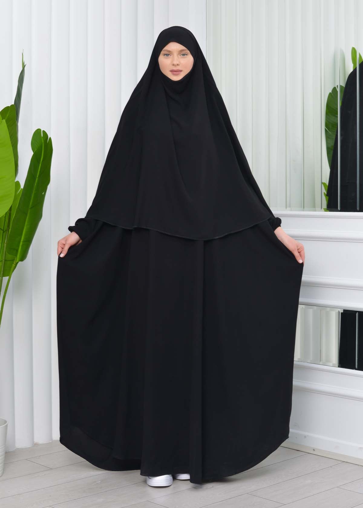 Muslim Wear Hijab Dresses , Womens Clothes Butterfly Hijab Set 2 Pieces 826 - Schwarz