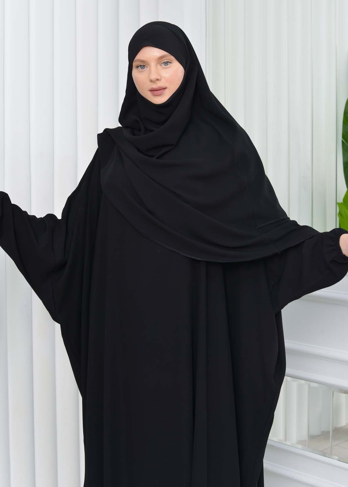 Muslim Wear Hijab Dresses , Womens Clothes Butterfly Hijab Set 2 Pieces 826 - Schwarz