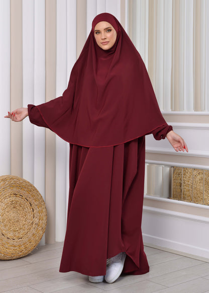 Muslim Wear Hijab Dresses , Womens Clothes Butterfly Hijab Set 2 Pieces 826 - Bordeaux